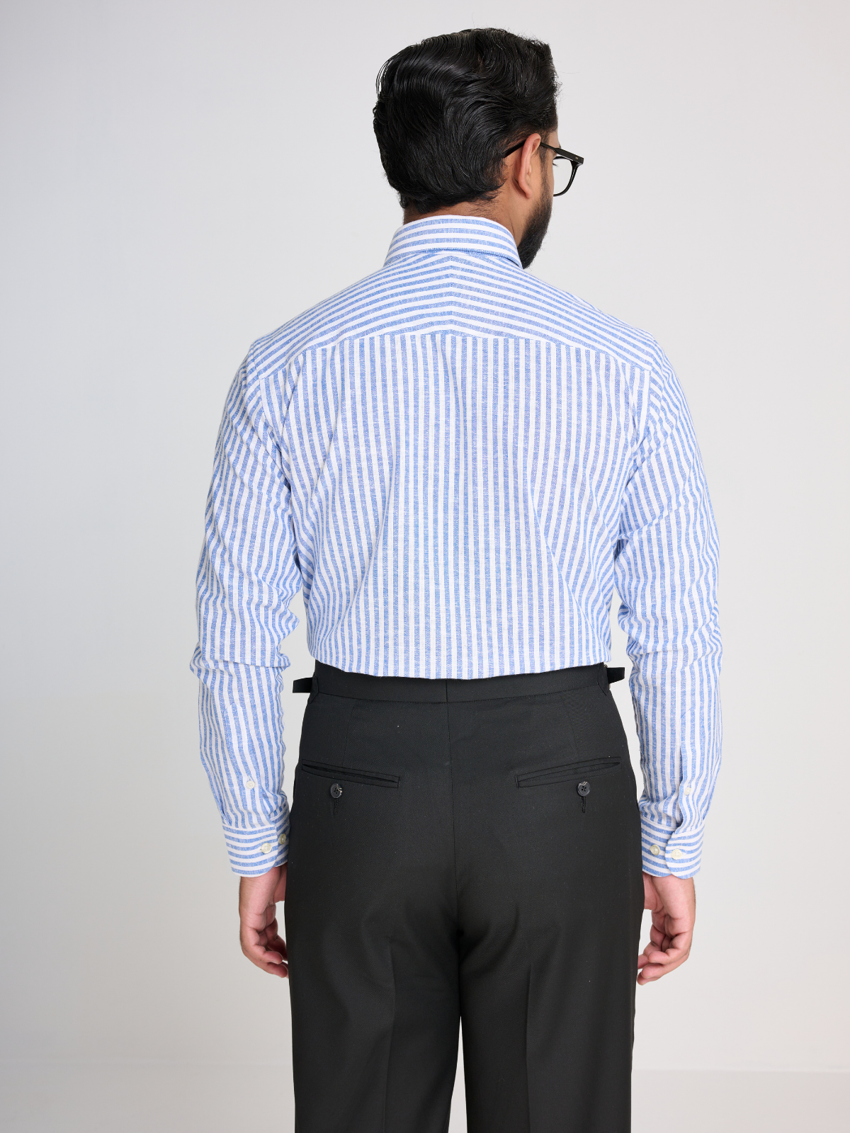 Blue & White Stripe Point Collar Shirt