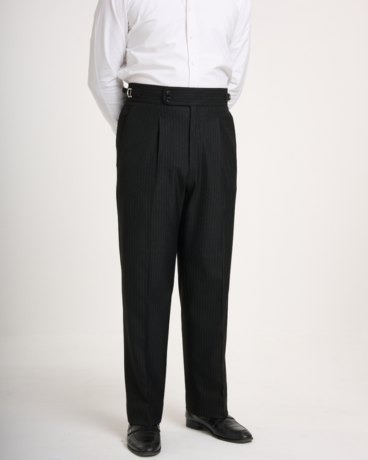 Black Pin Strip Double button Trouser