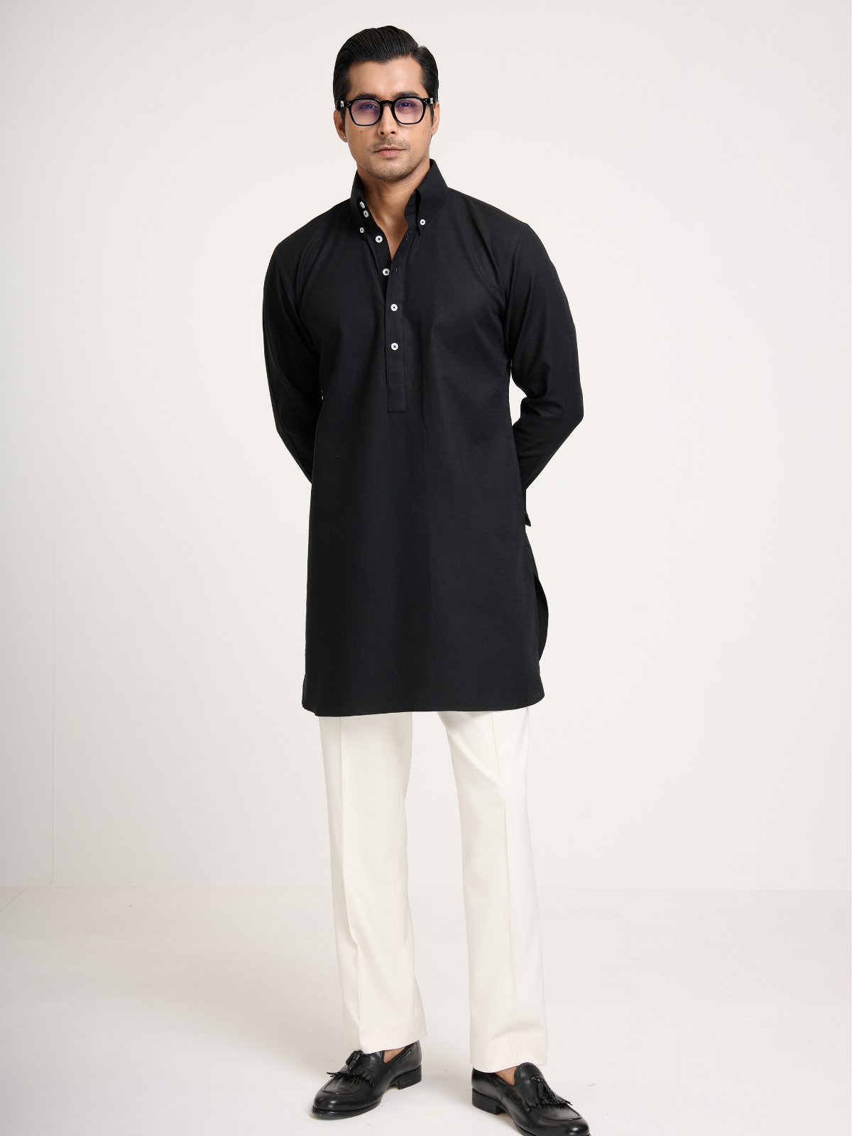 Black Button Down Kurta
