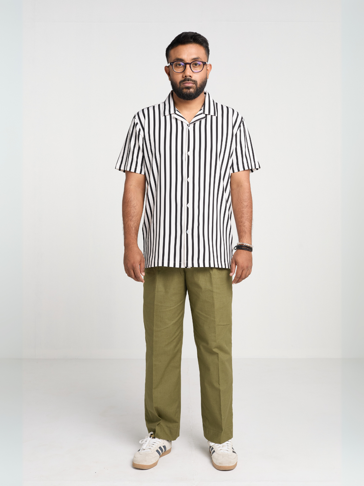 Black & white Stripe Cuban Half Shirt