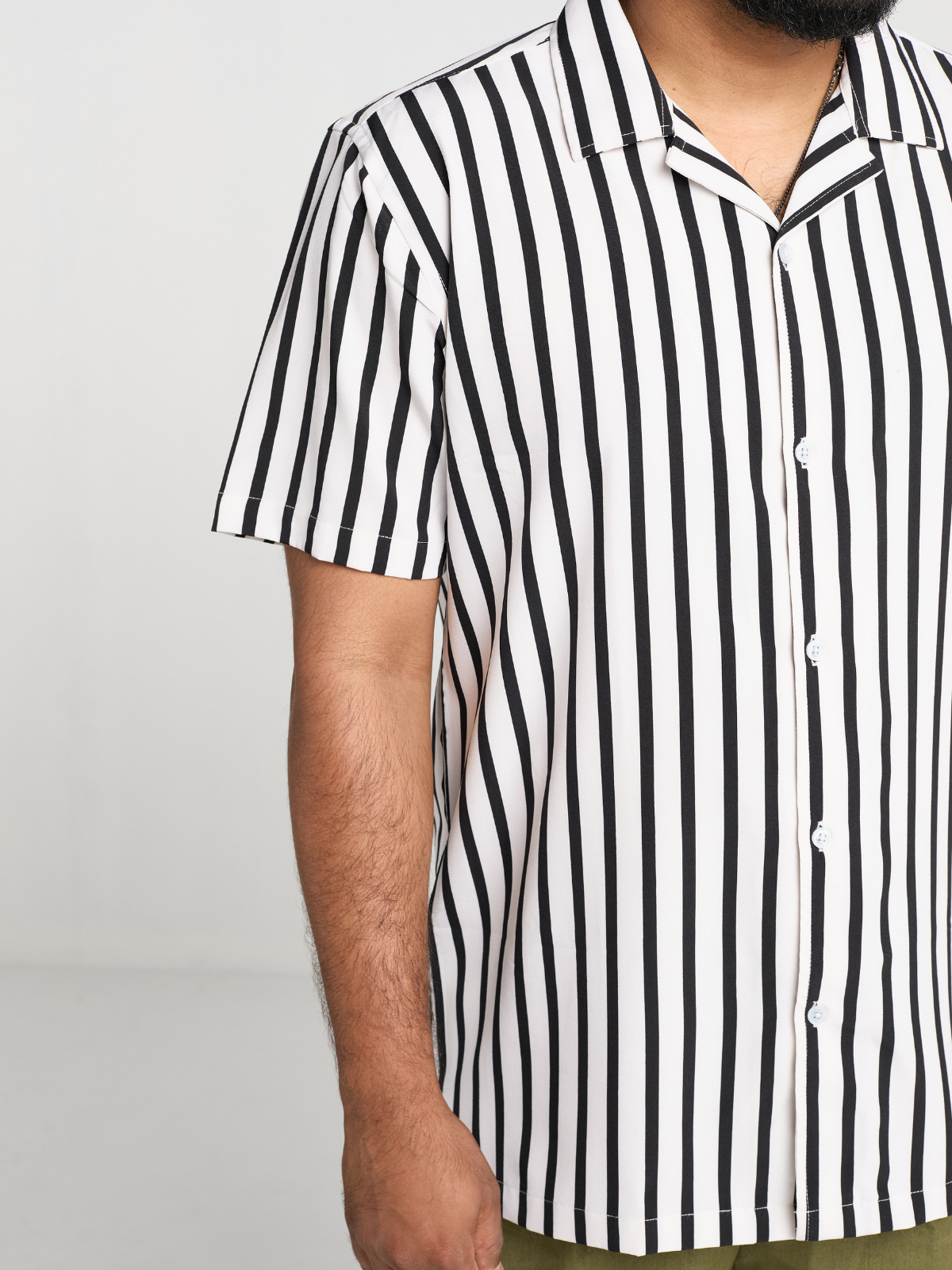 Black & white Stripe Cuban Half Shirt
