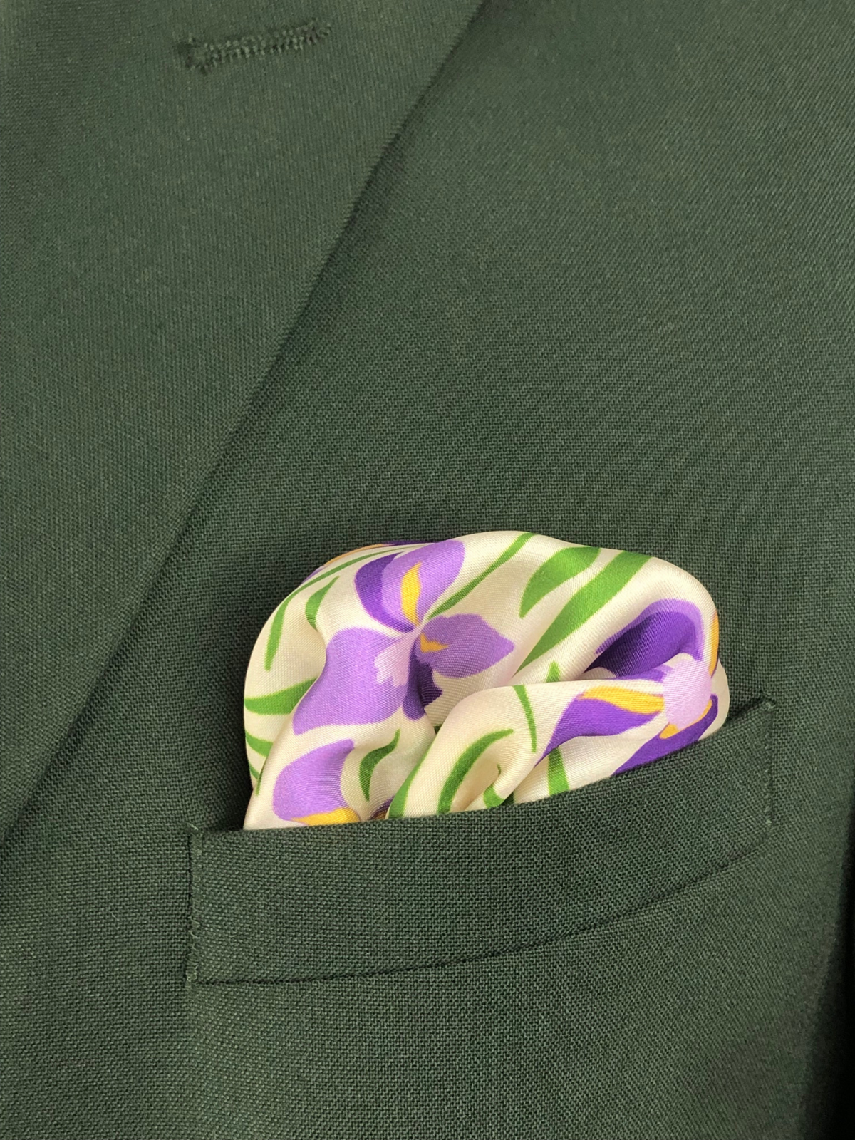 Lavender with Green Floral Silk Pocket Square