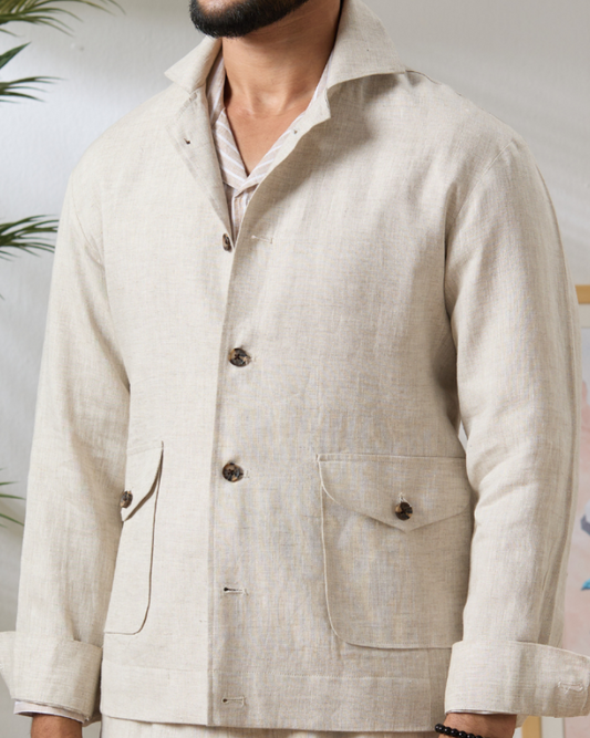 Beige Linen Blouson Jacket