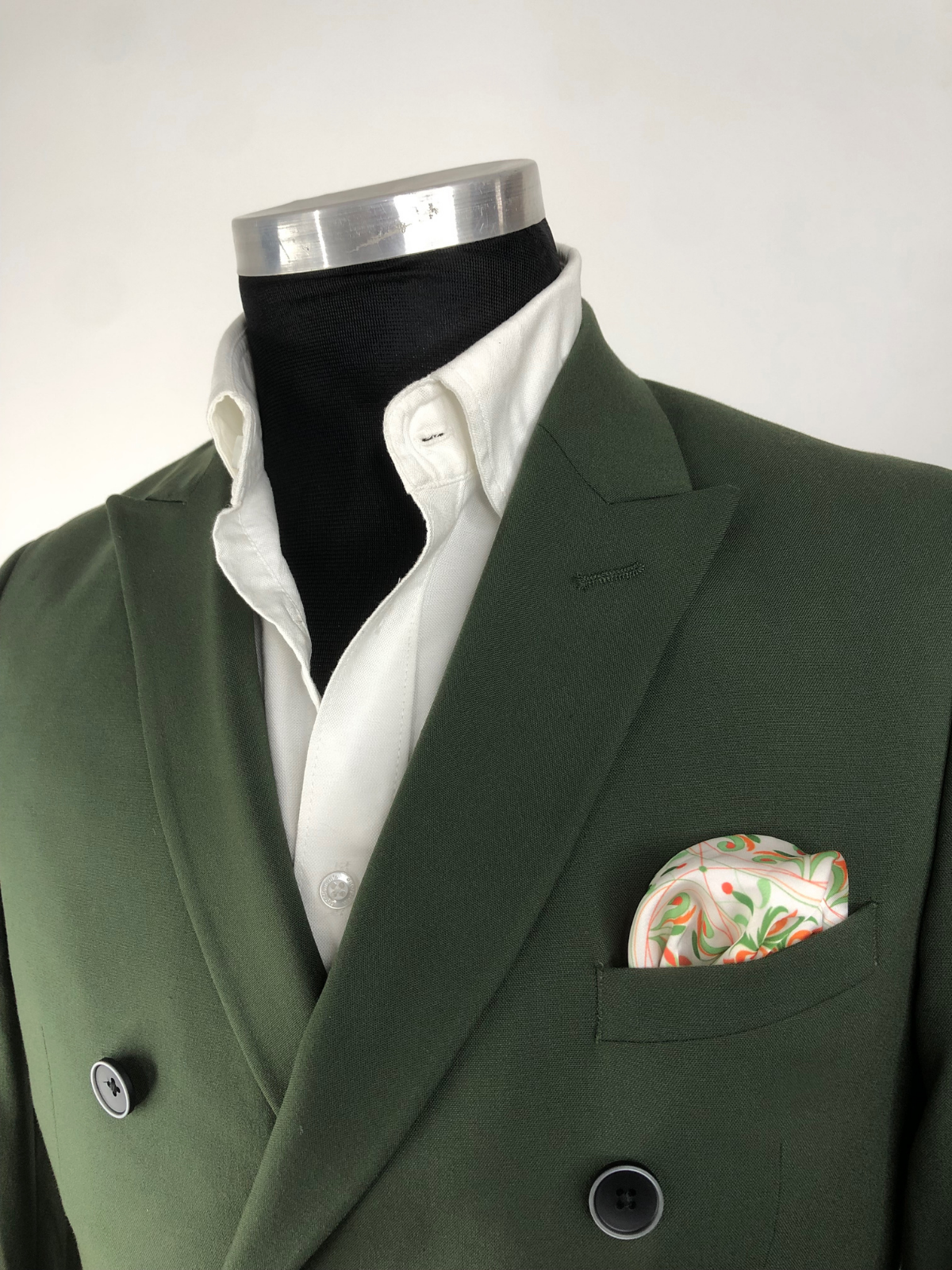 Orange with White & Green Abstract Silk Pocket Square