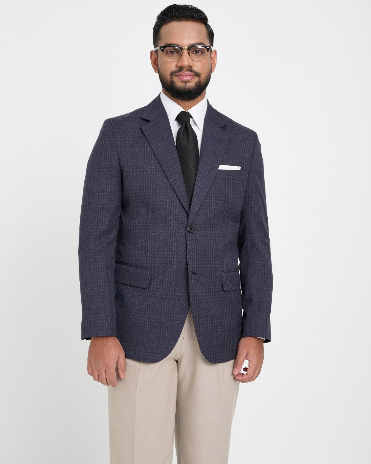 Midnight Navy Shadow Check Blazer.