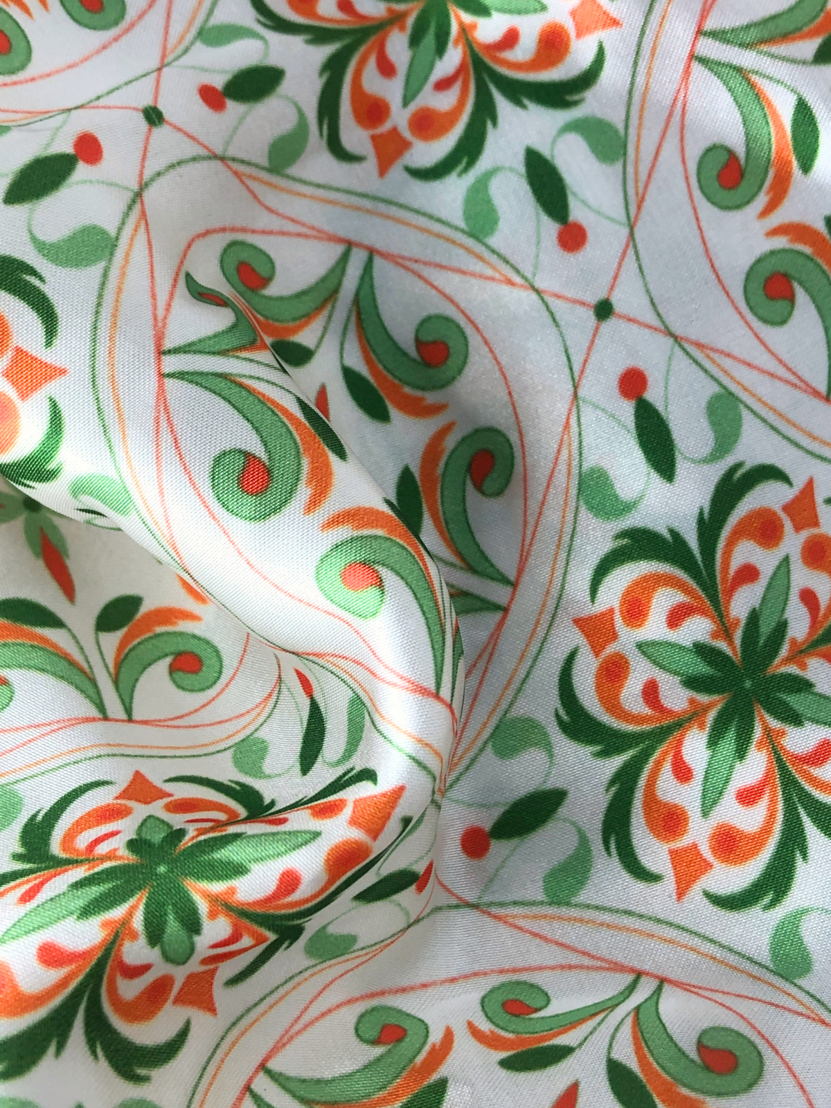 Orange with White & Green Abstract Silk Pocket Square