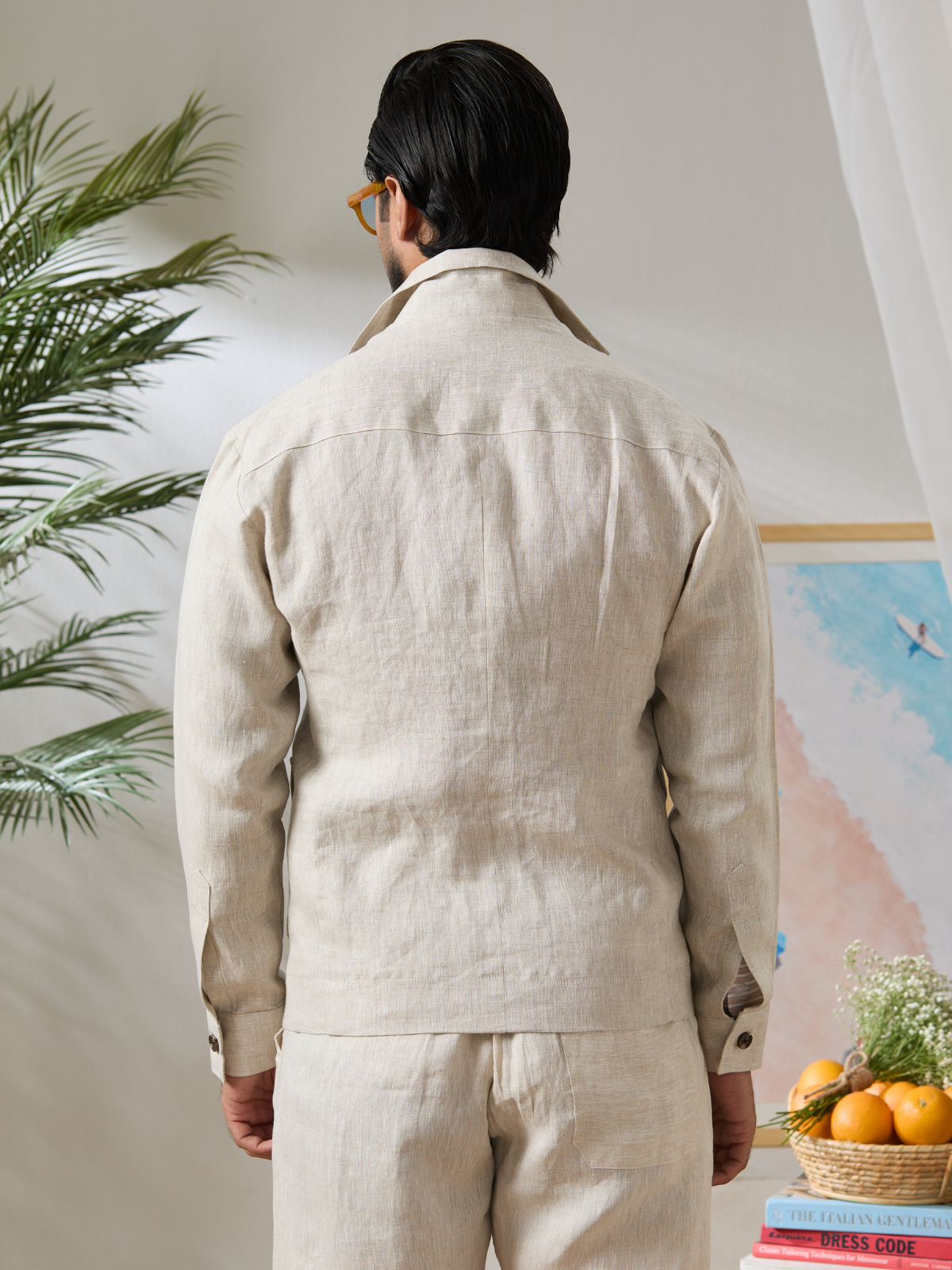 Beige Linen Blouson Jacket
