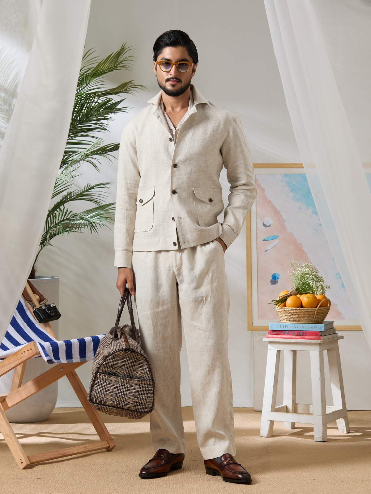 Beige Linen Blouson Jacket