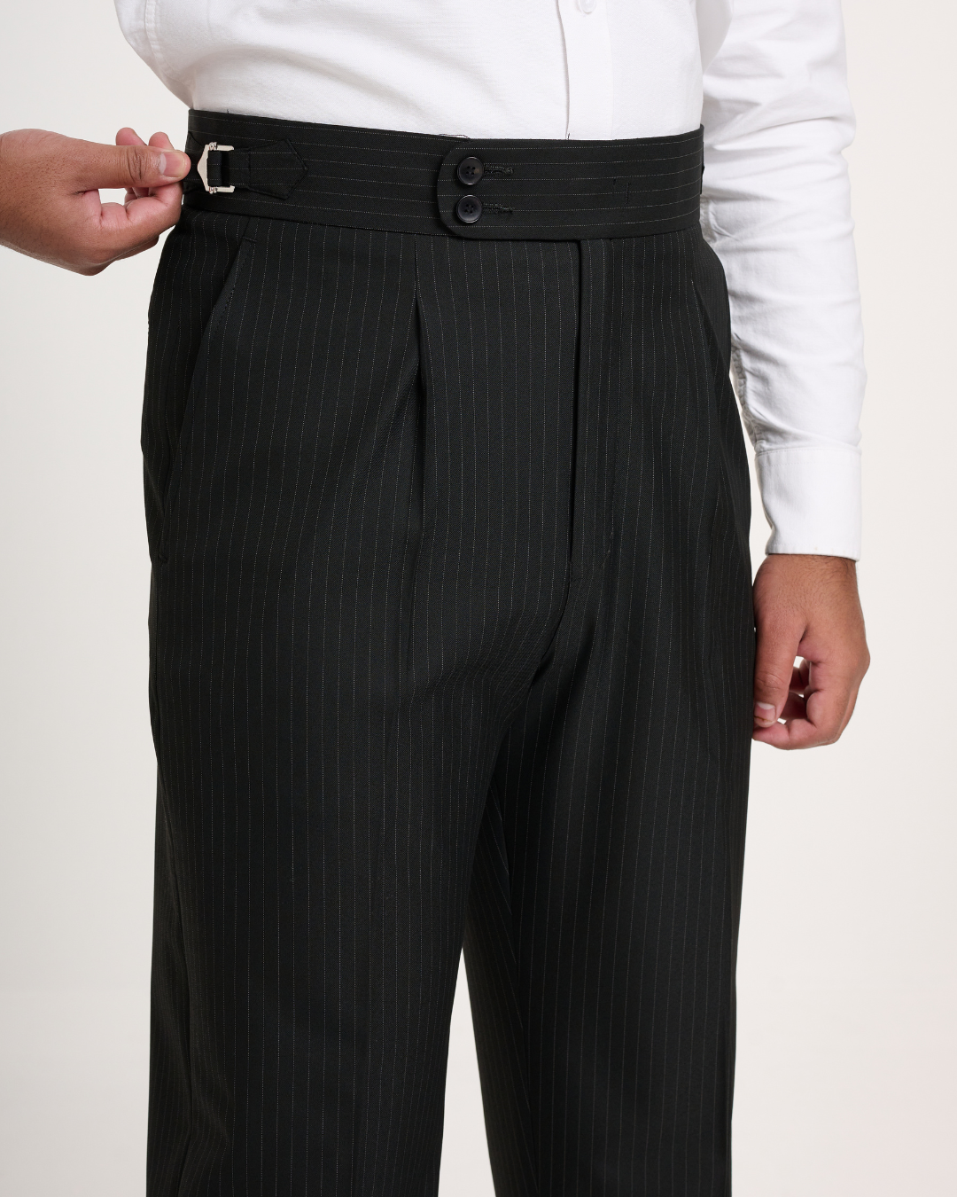 Black Pin Strip Double button Trouser