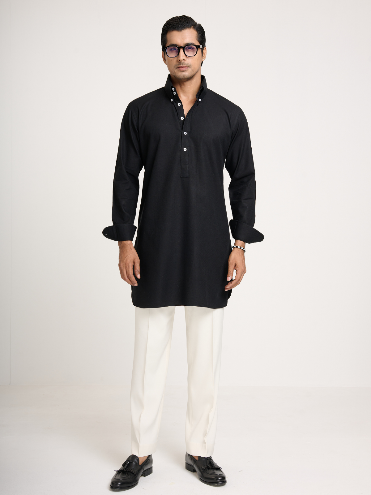 Black Button Down Kurta