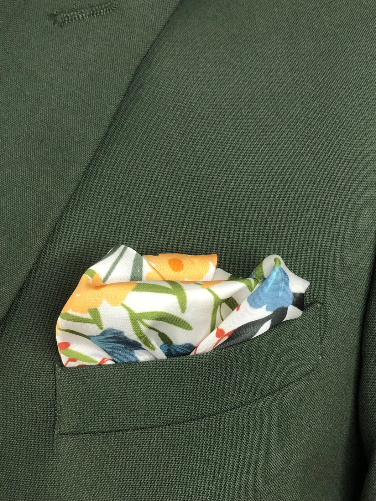 Teal with Orange Floral Silk Pocket Square