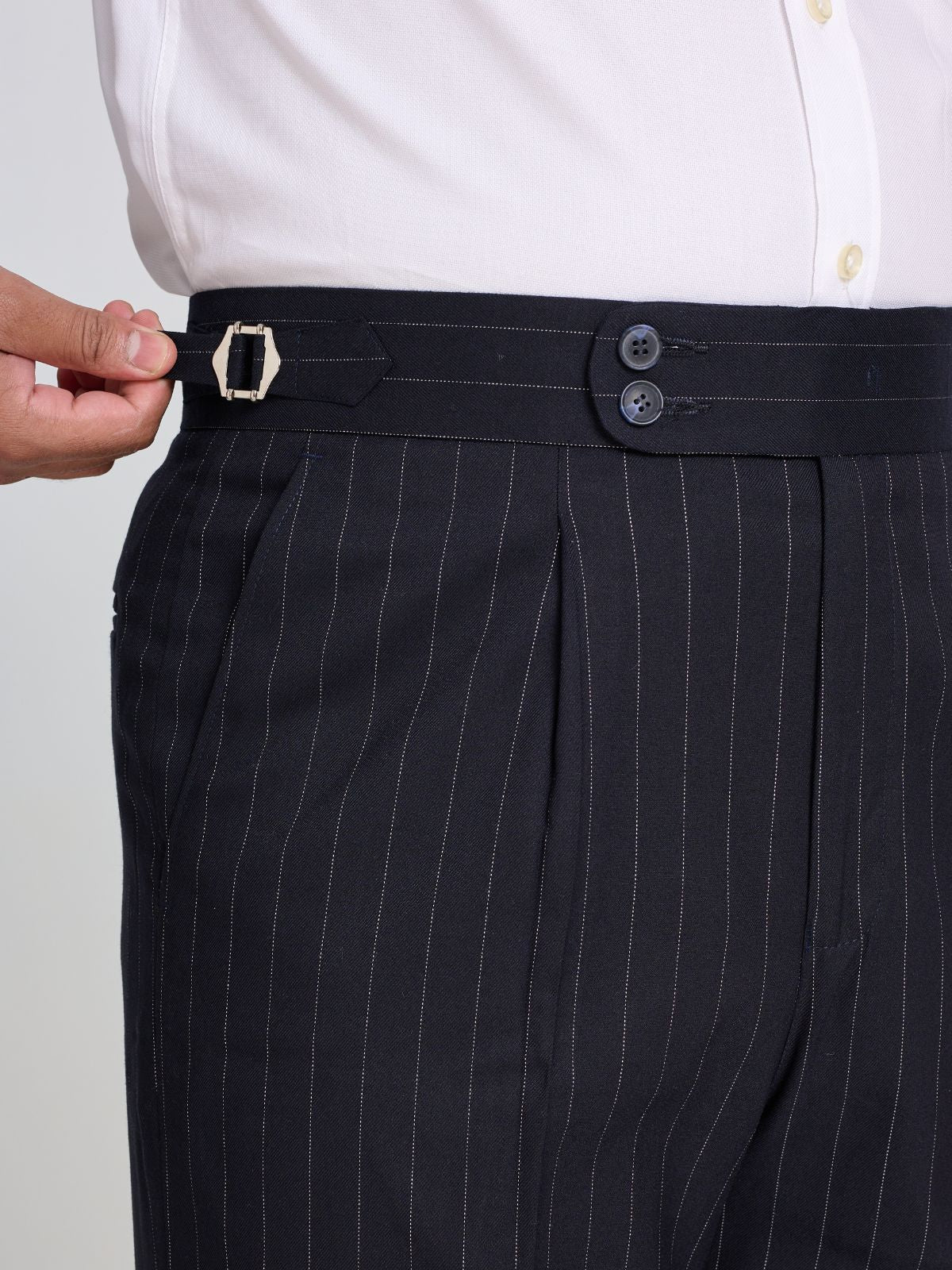Navy Pinstripe Side-Adjuster Trouser