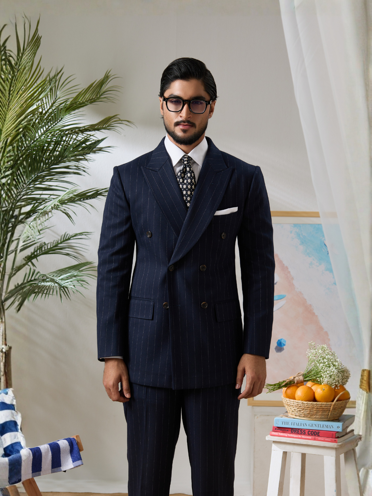 Navy Pinstripe DB Blazer