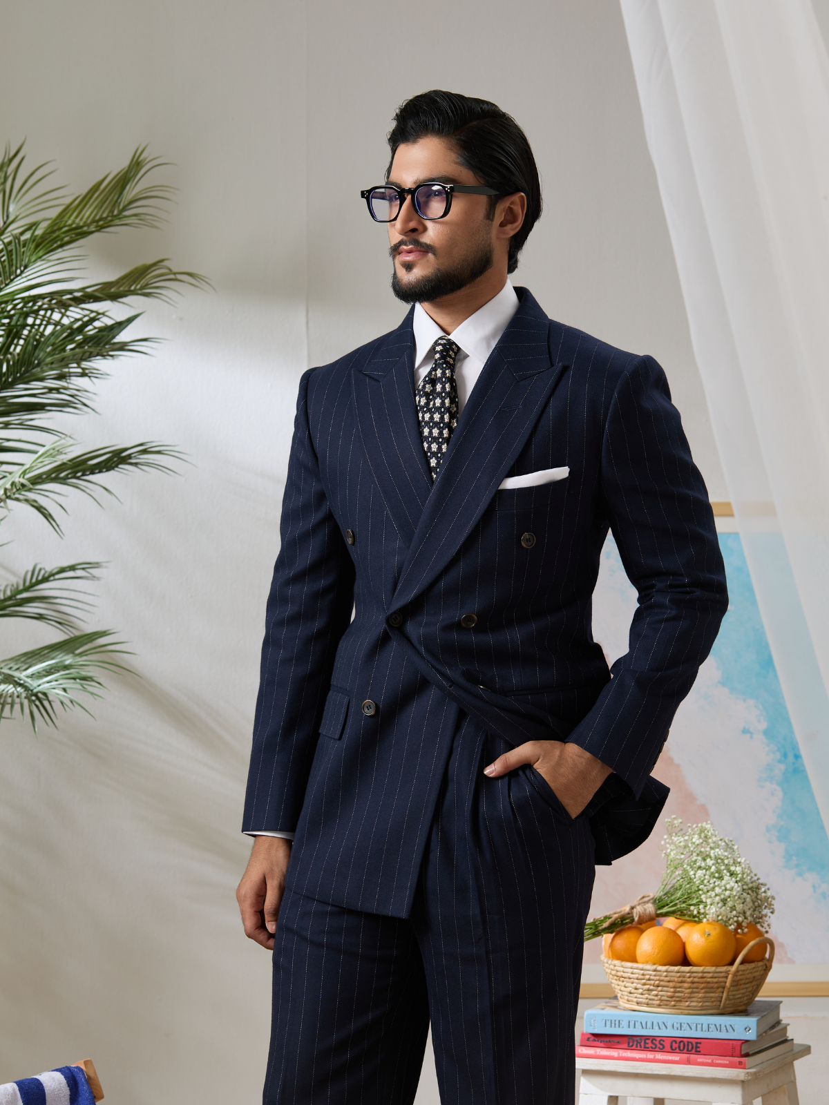 Navy Pinstripe DB Blazer