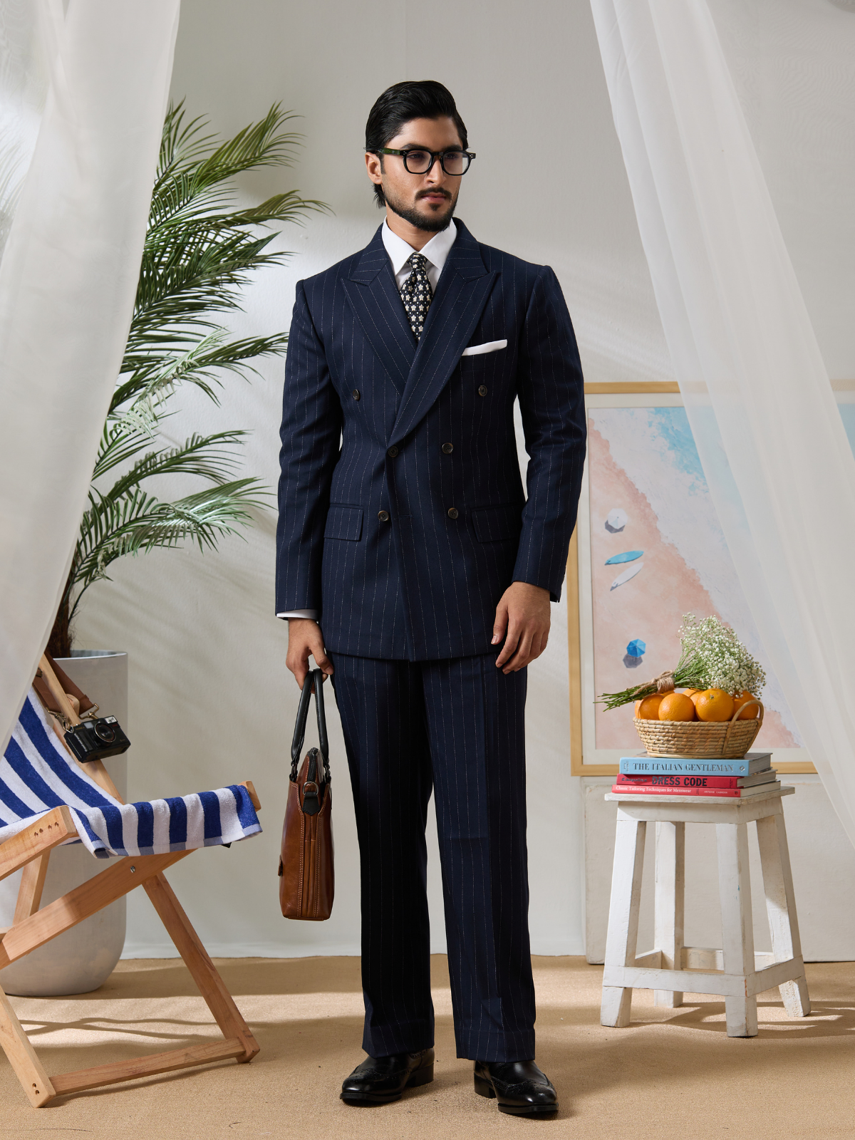 Navy Pinstripe DB Blazer