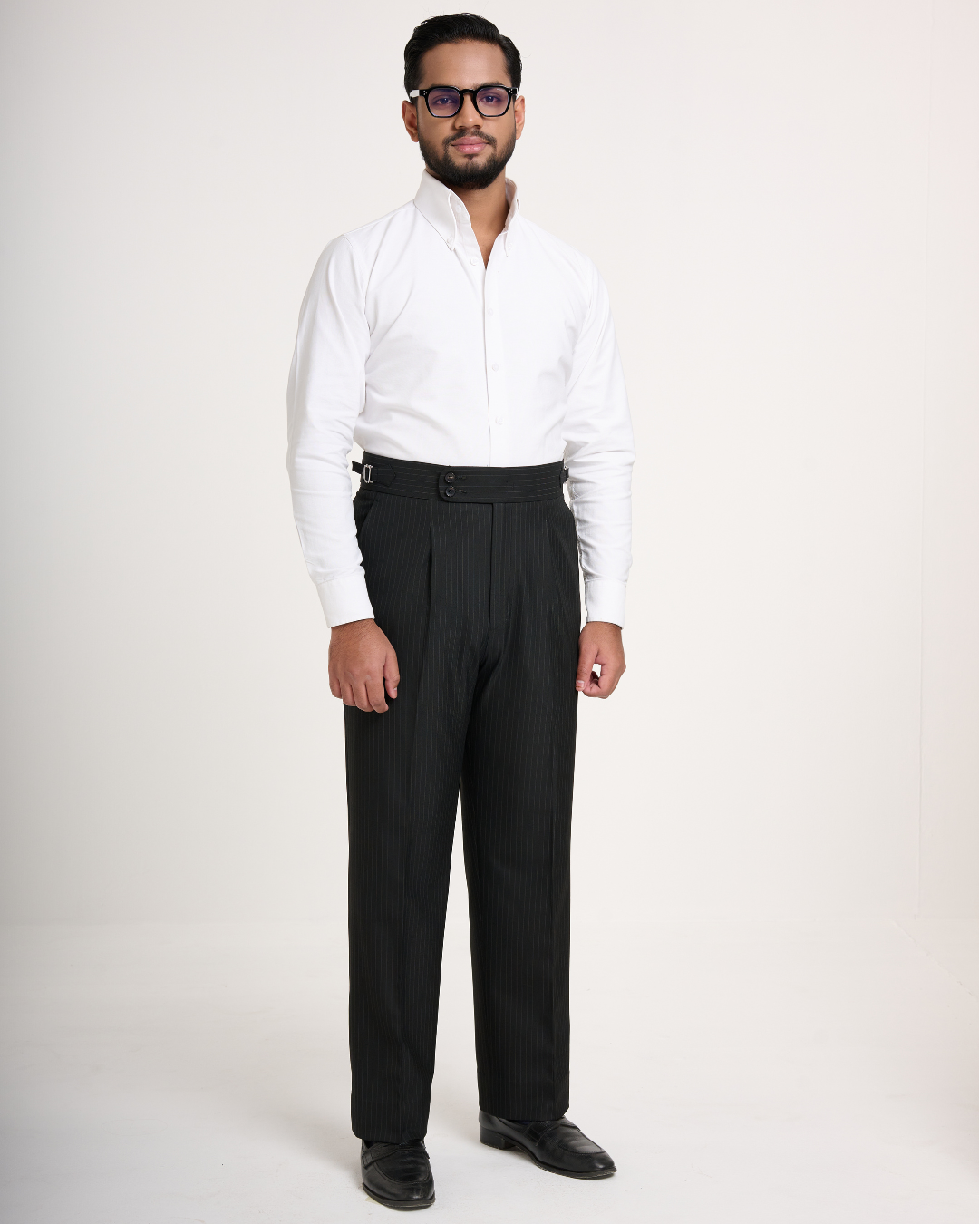 Black Pin Strip Double button Trouser