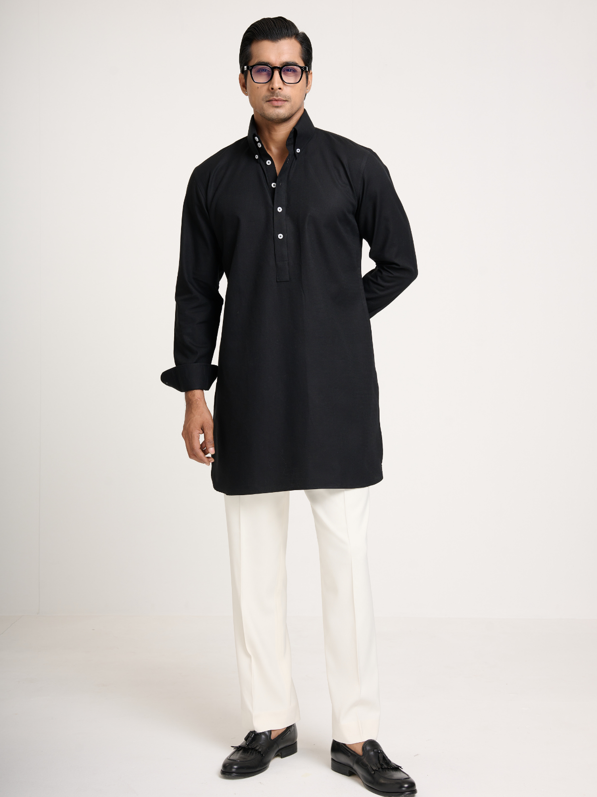 Black Button Down Kurta