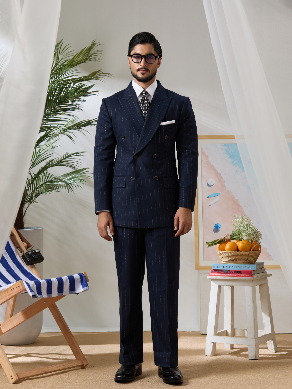 Navy Pinstripe DB Blazer