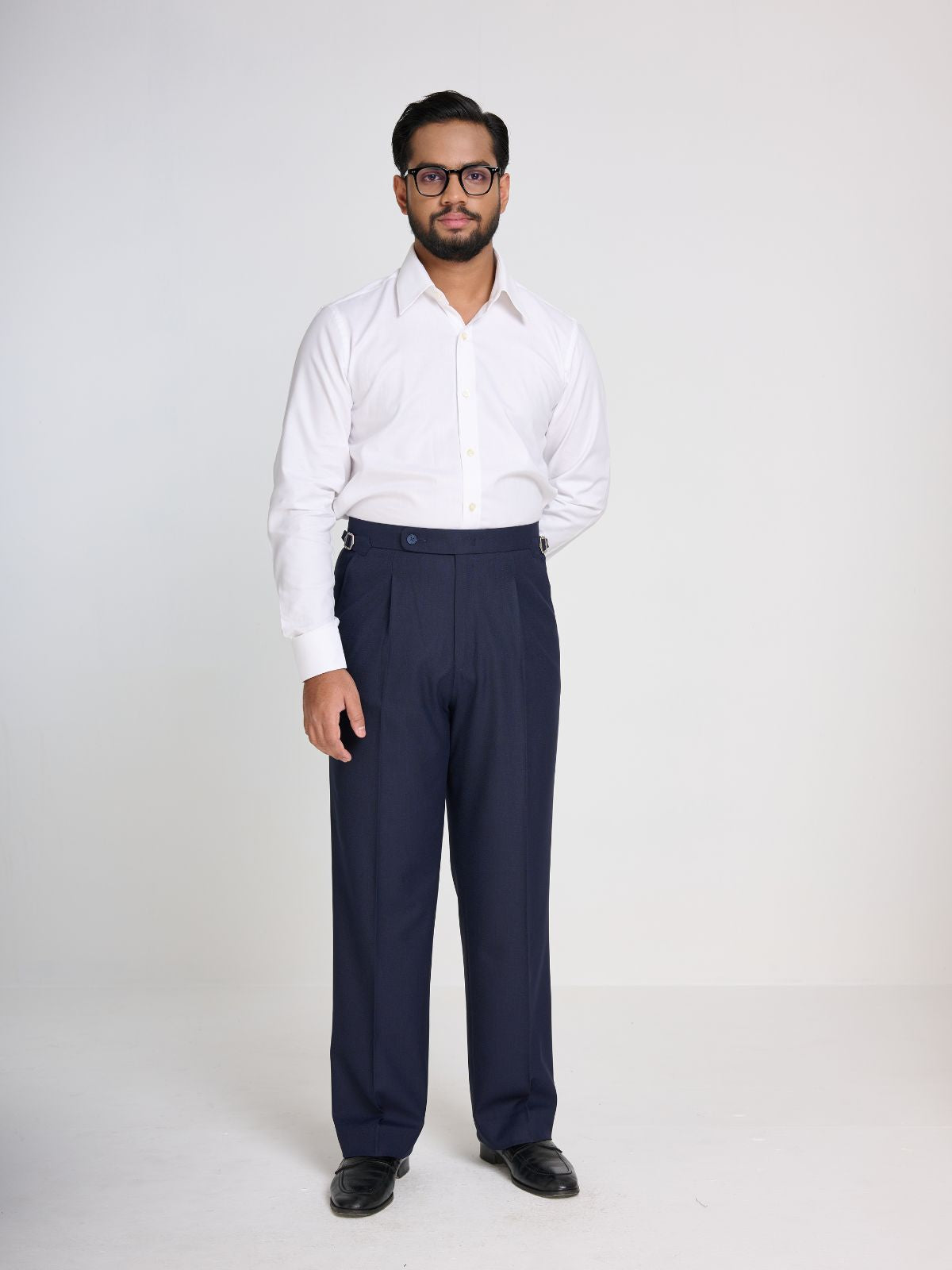 Navy Textured Side-Adjuster Trouser