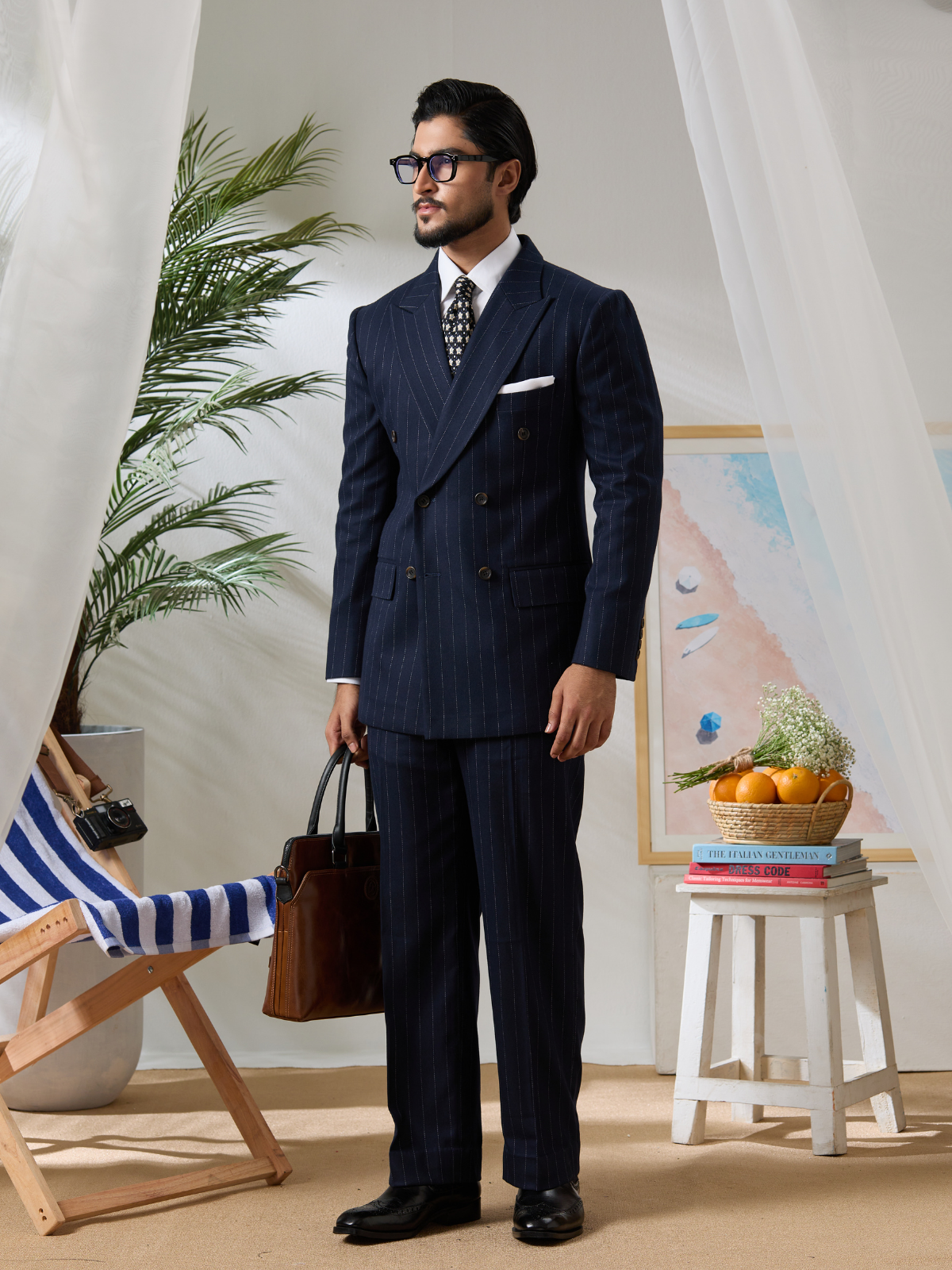 Navy Pinstripe DB Blazer