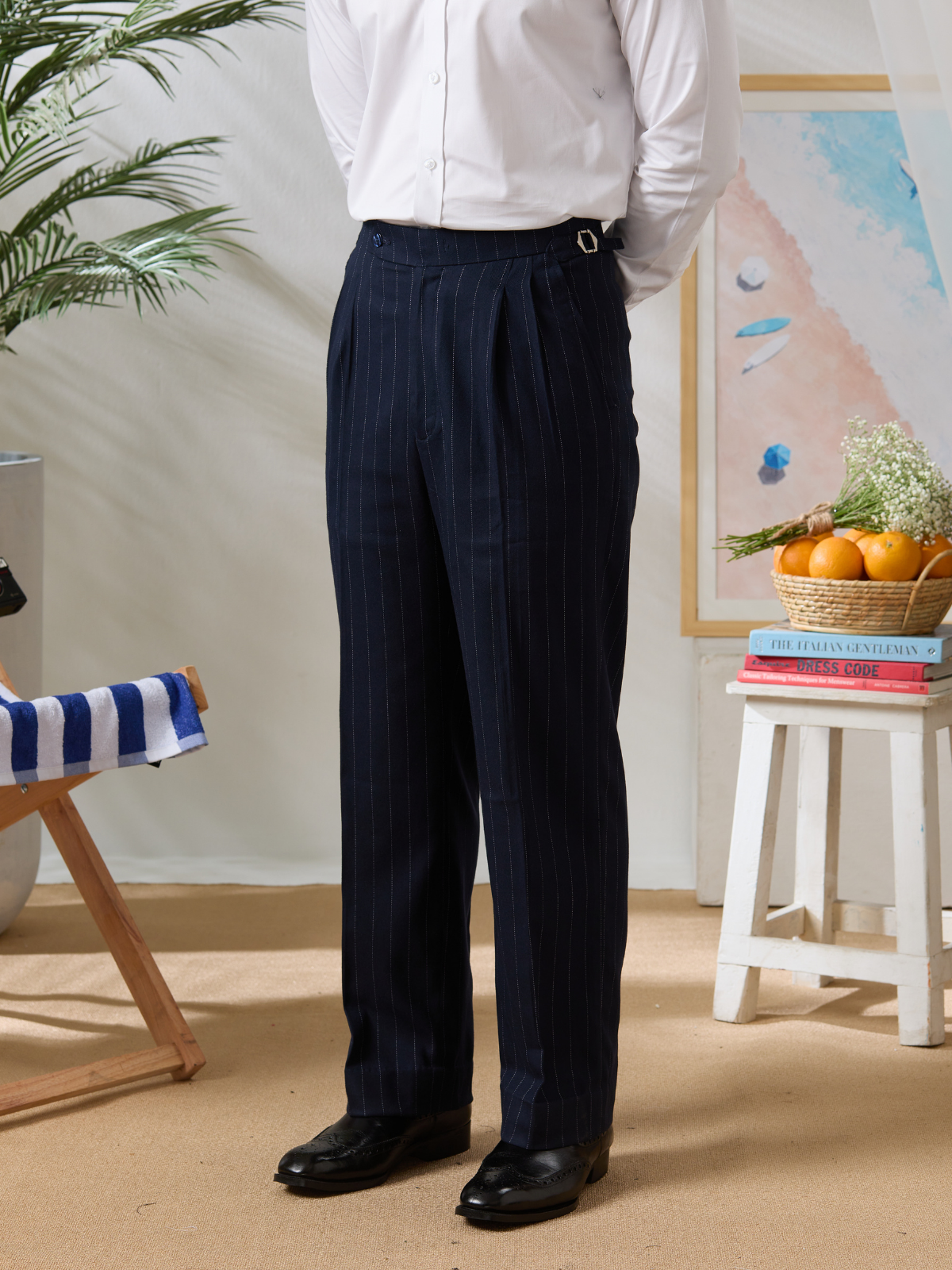 Navy Striped Trousers