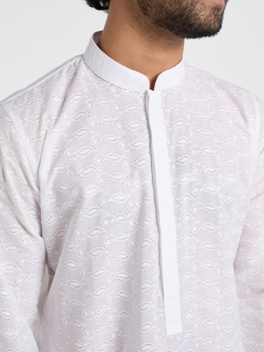 White Paisley Chikankari Kurta