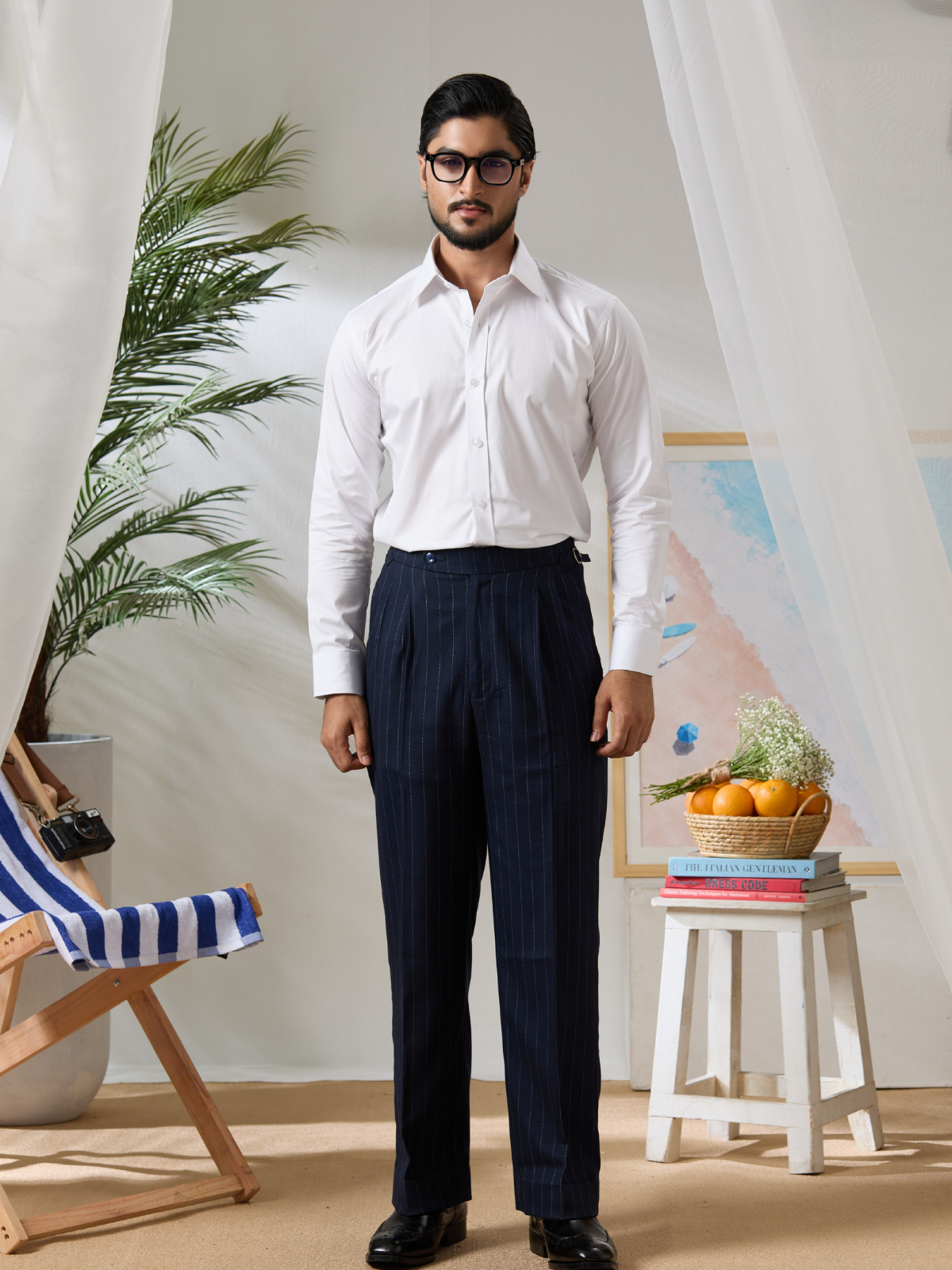 Navy Striped Trousers