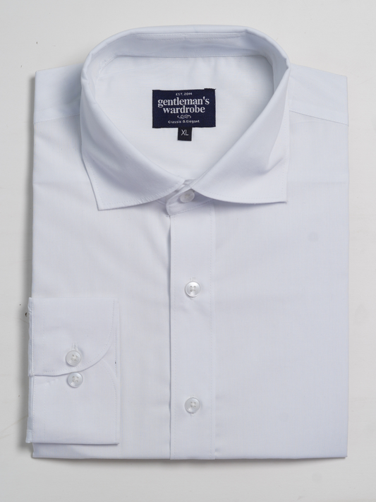 White Curved Spread Collar Formal Shirt