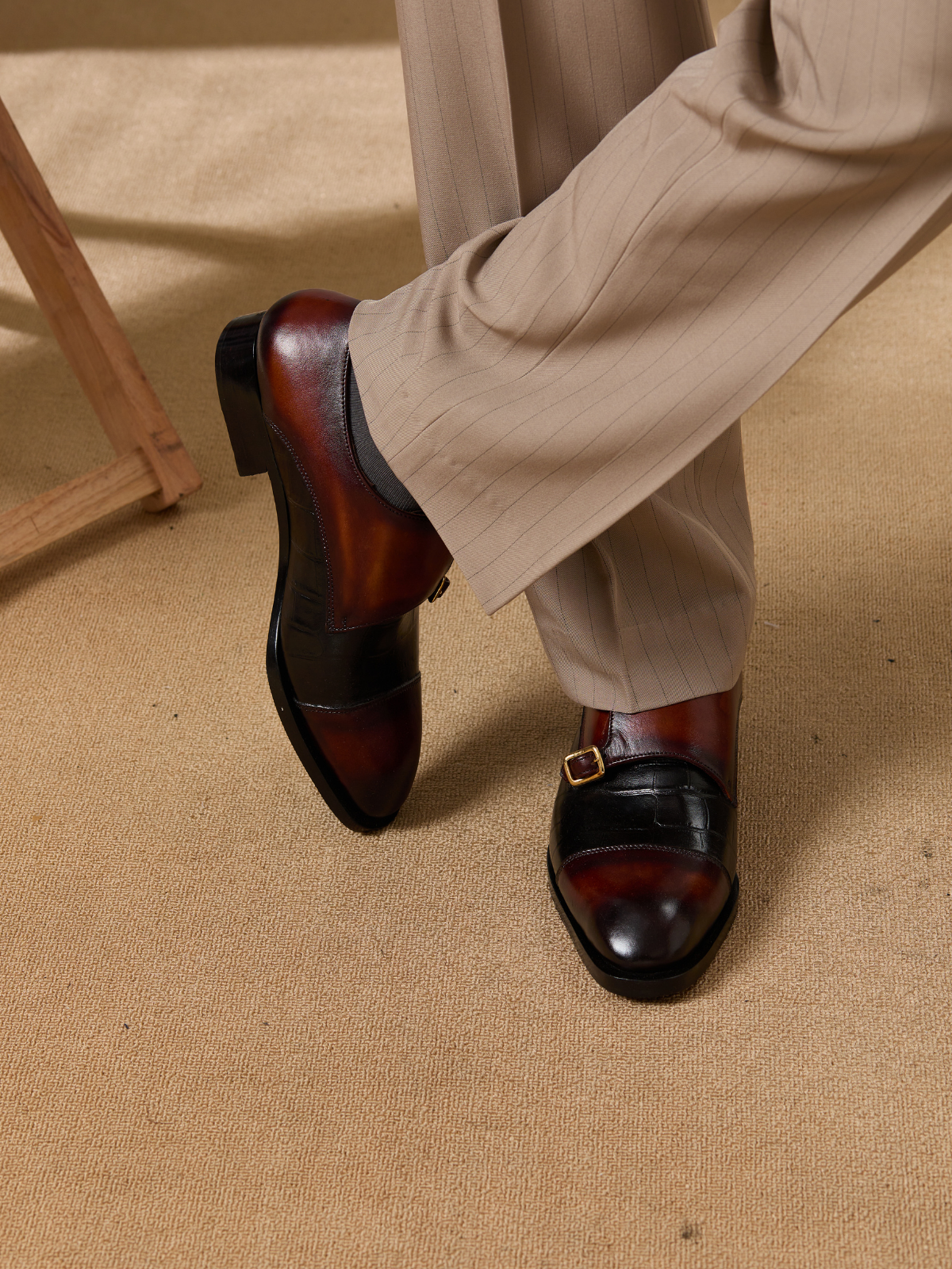 Mayfair Combained Double Monk : Mustard & solid Black