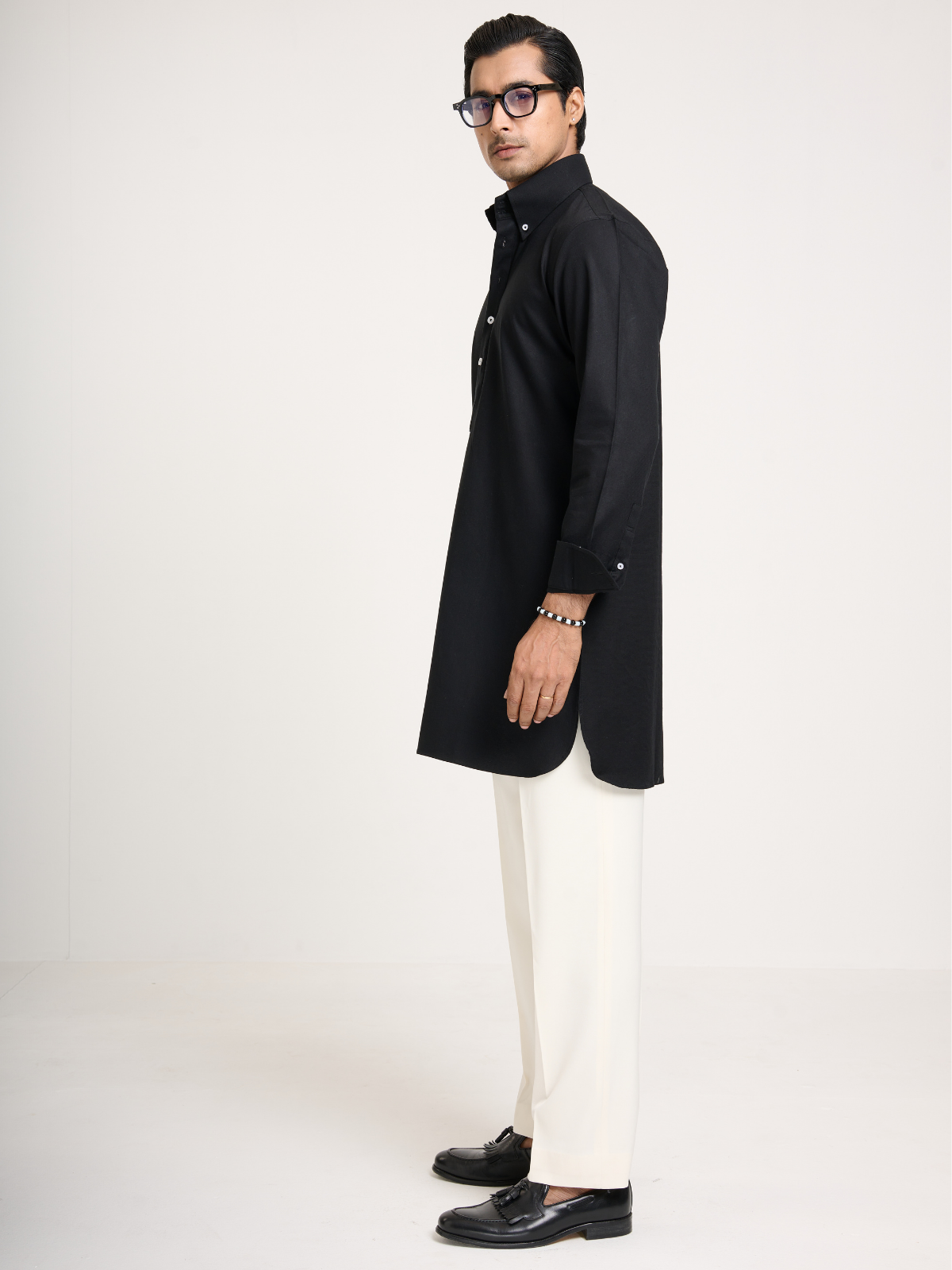 Black Button Down Kurta