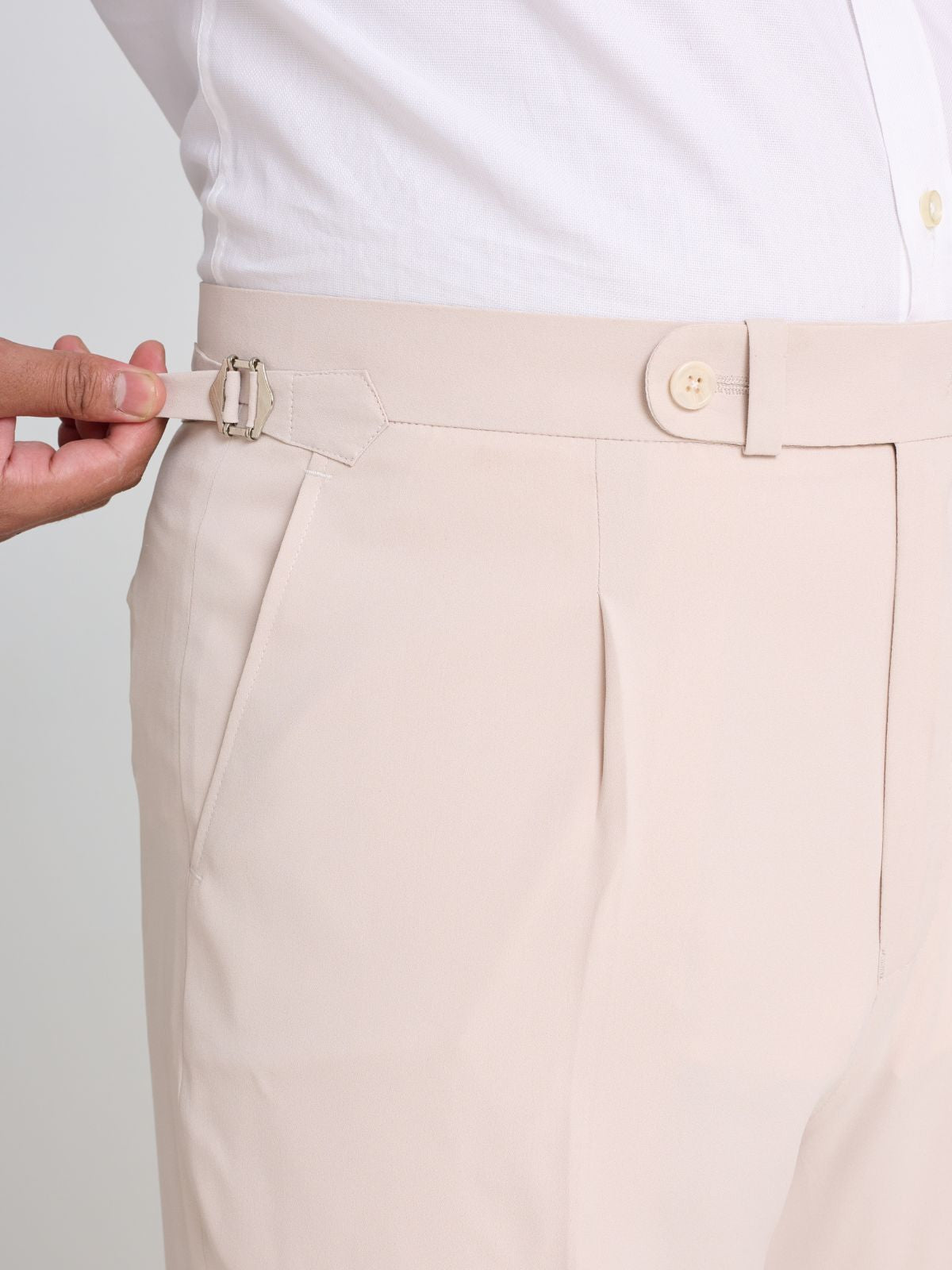 Cream Side-Adjuster Tailored Trouser