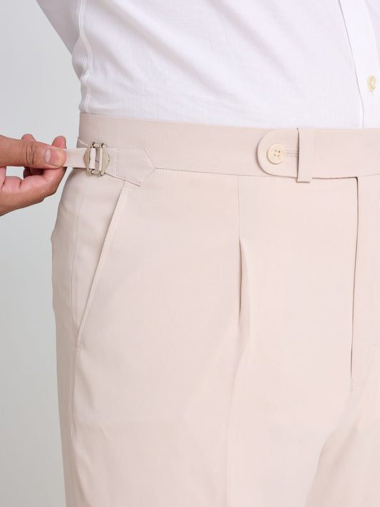 Cream Side-Adjuster Tailored Trouser