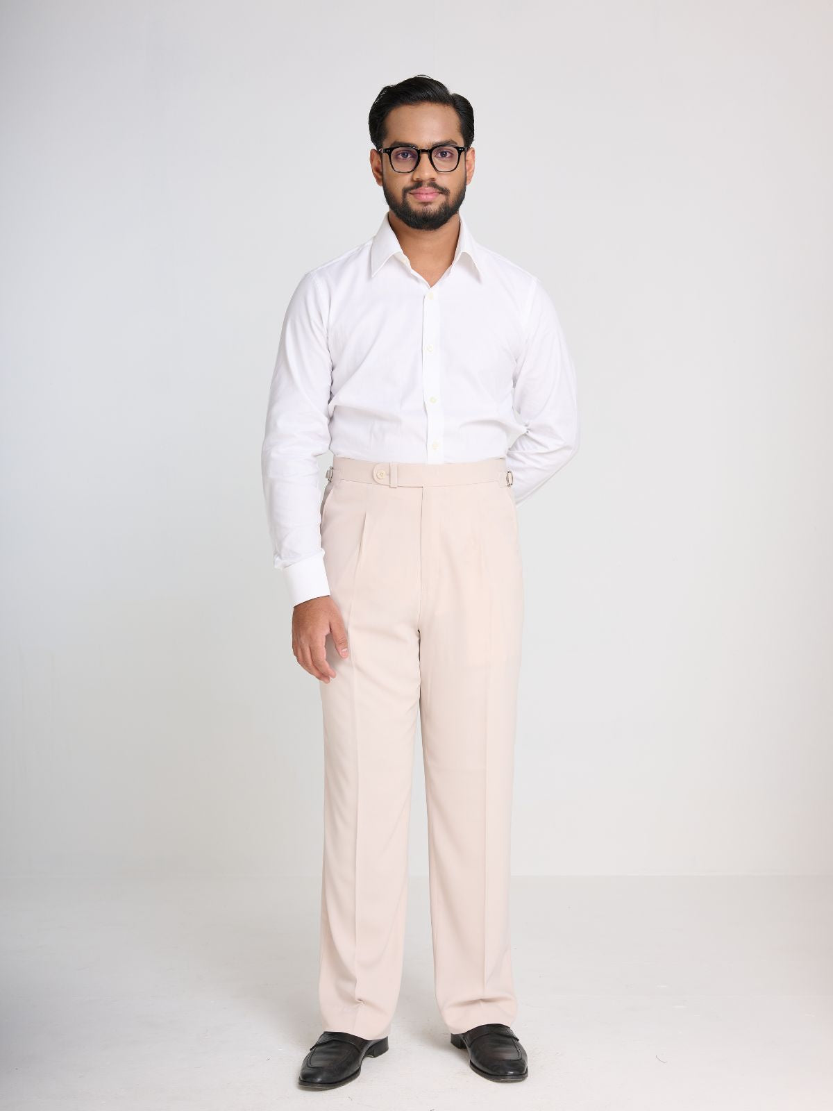 Cream Side-Adjuster Tailored Trouser