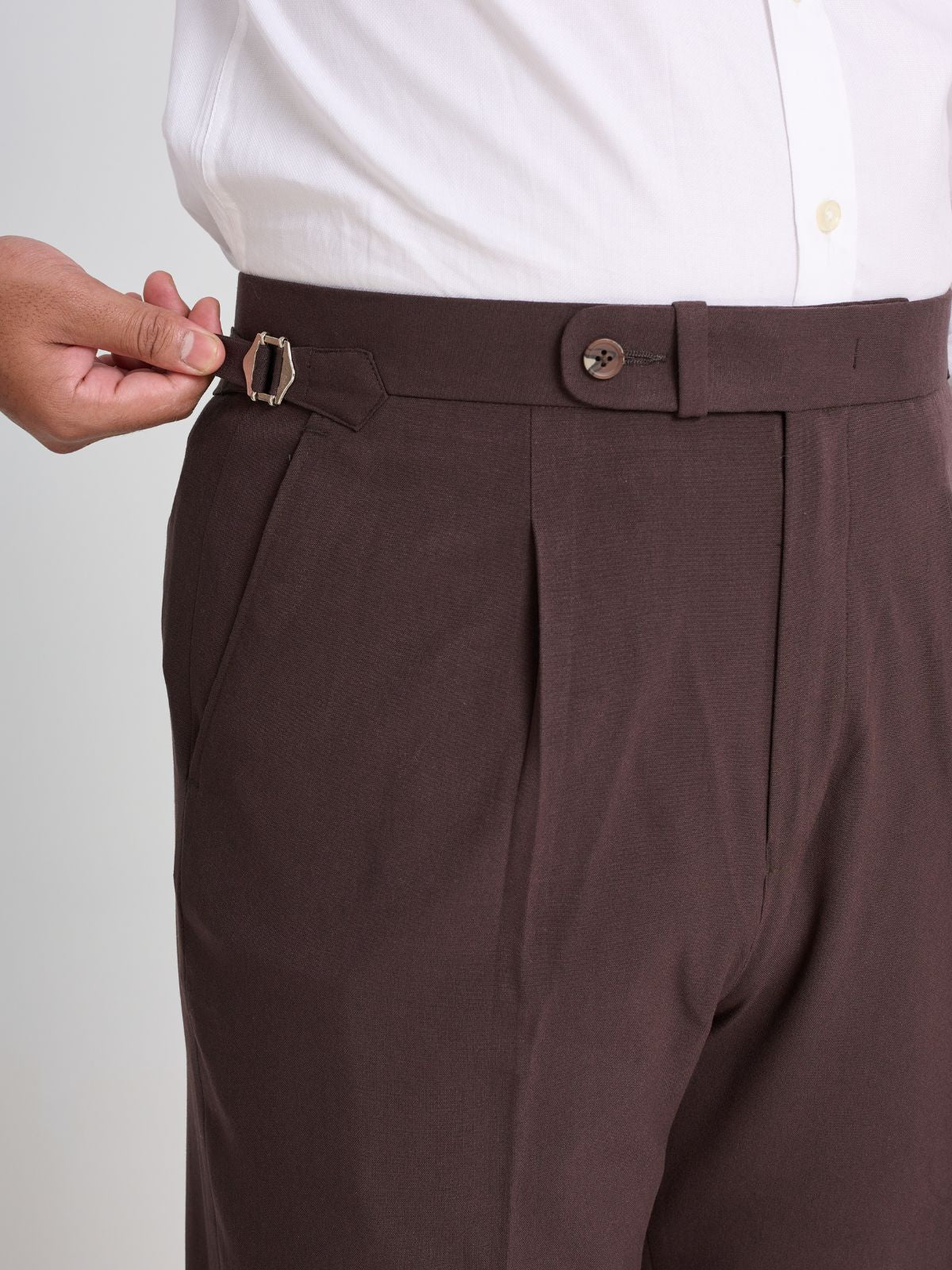 Brown Textured Side-Adjuster Trouser