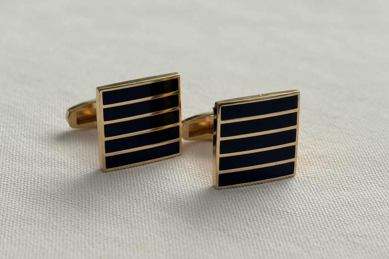 Regent Stripe Cufflinks – Gold & Black