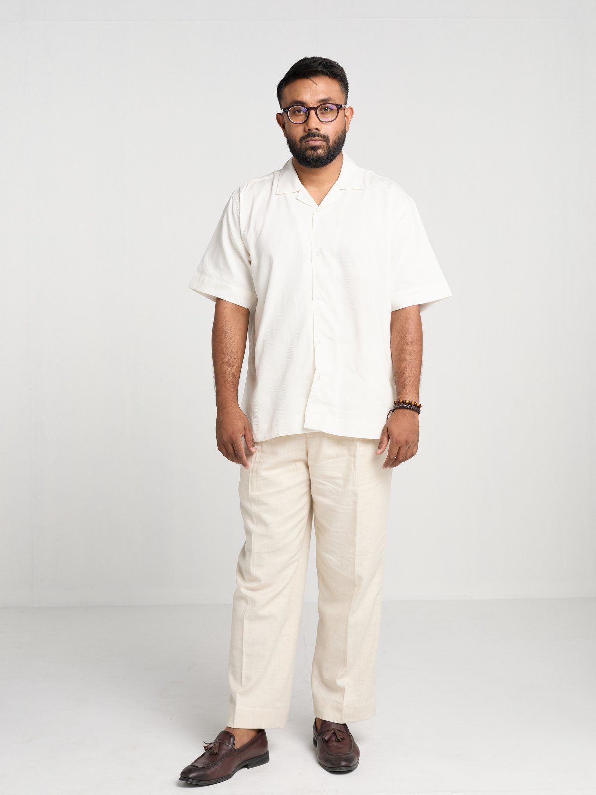 White Subtle Pattern Cuban Shirt
