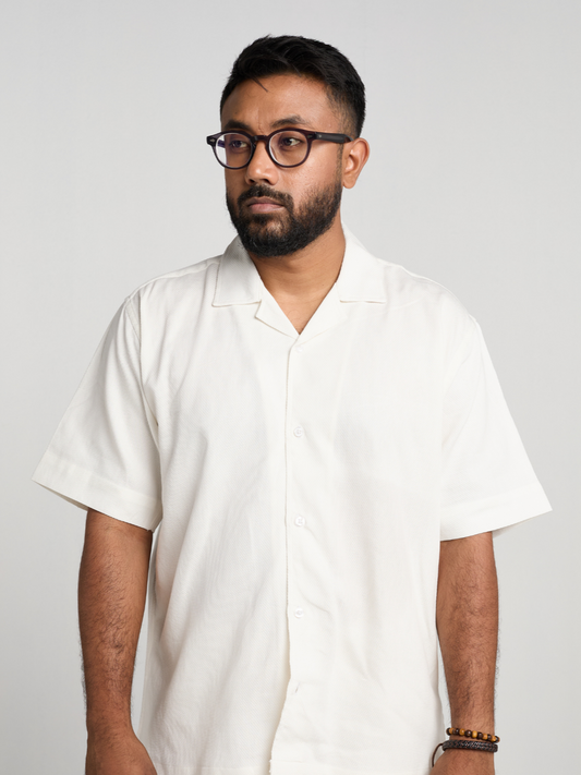 White Subtle Pattern Cuban Shirt