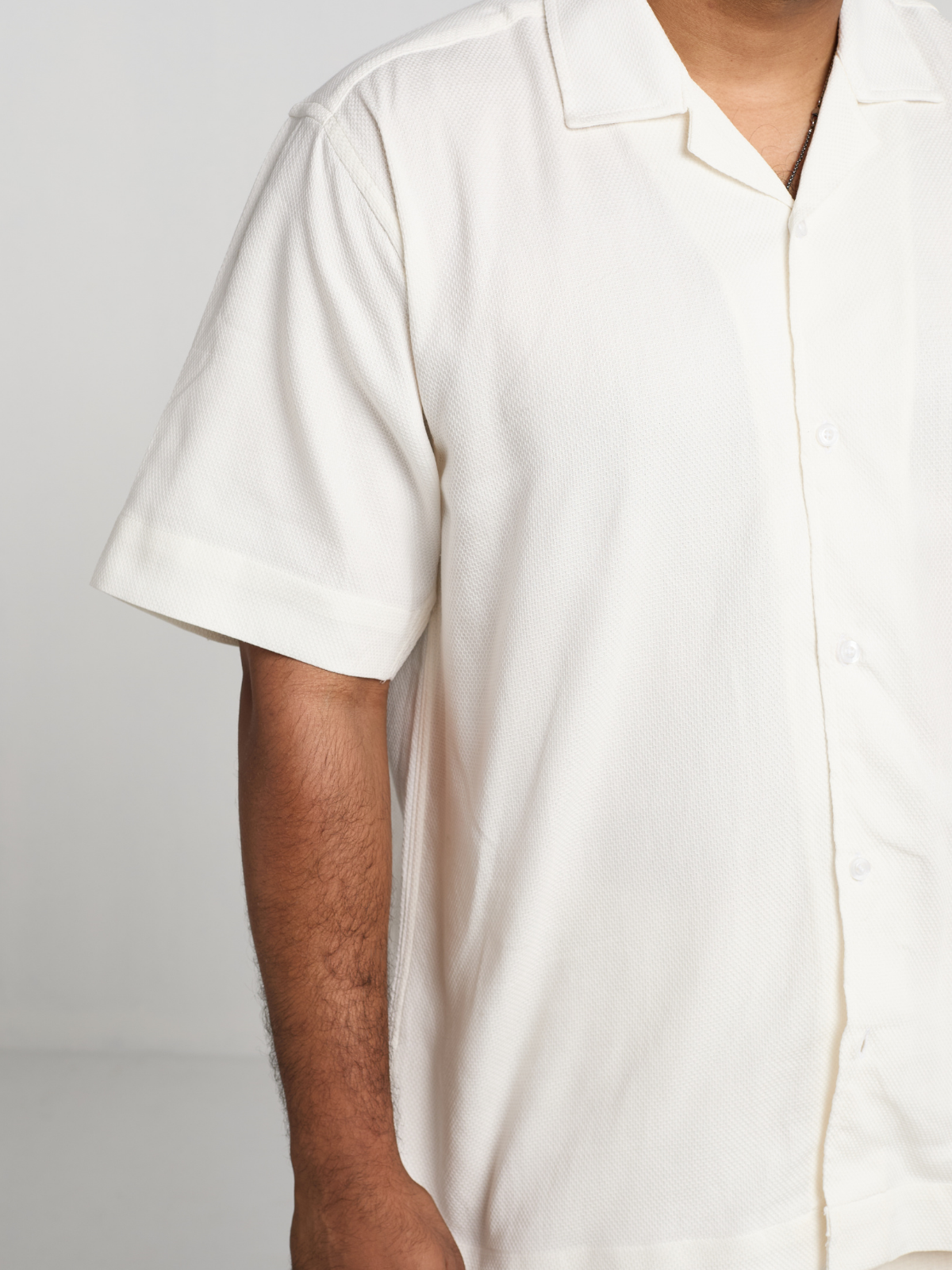 White Subtle Pattern Cuban Shirt