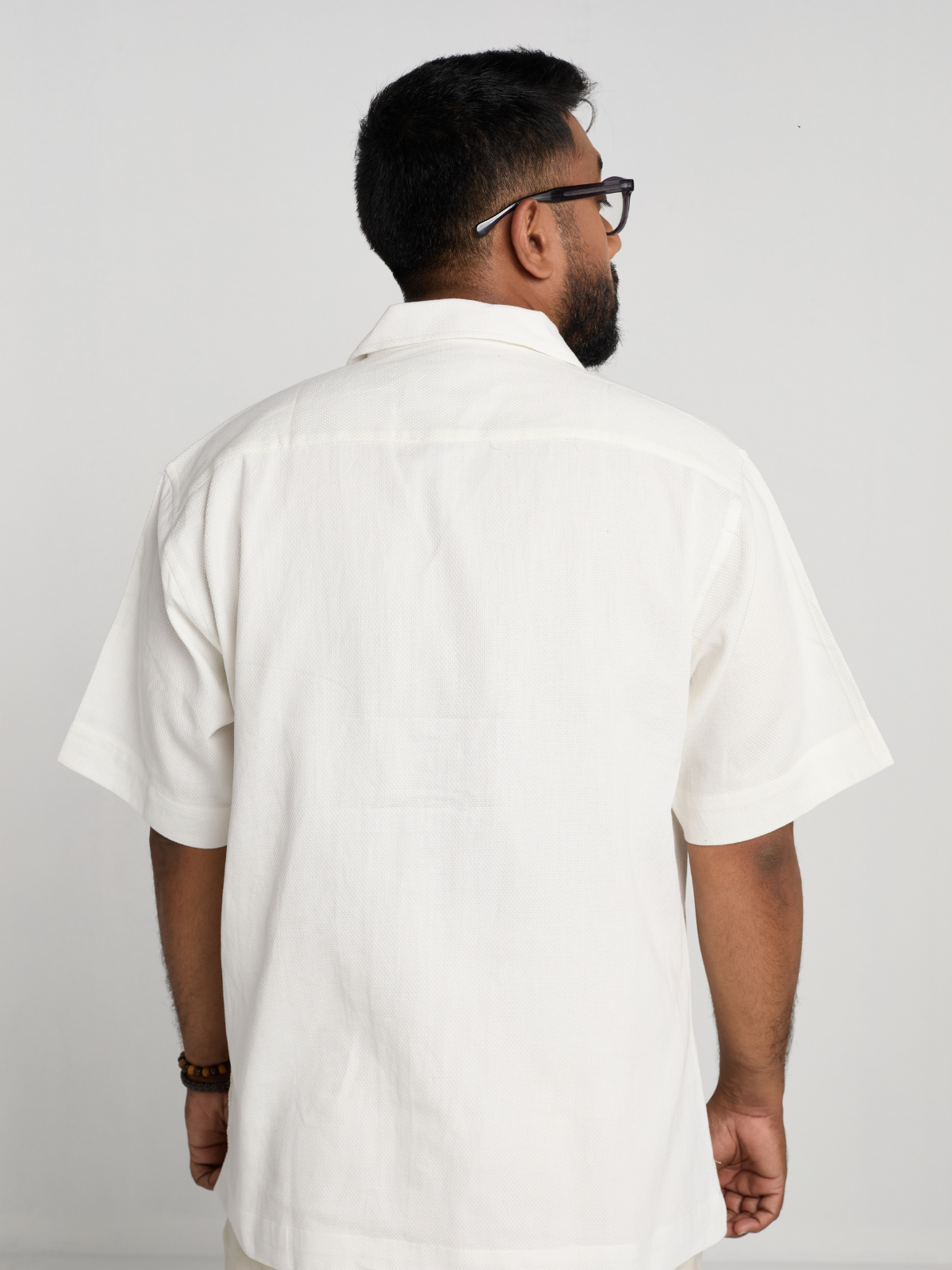 White Subtle Pattern Cuban Shirt