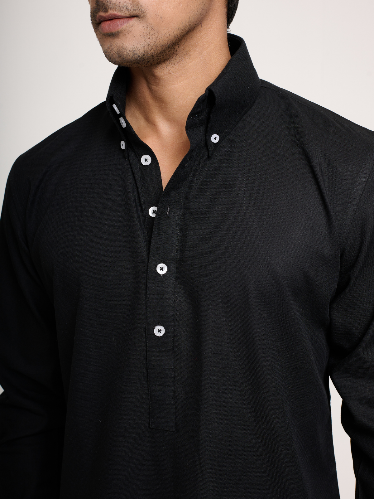 Black Button Down Kurta