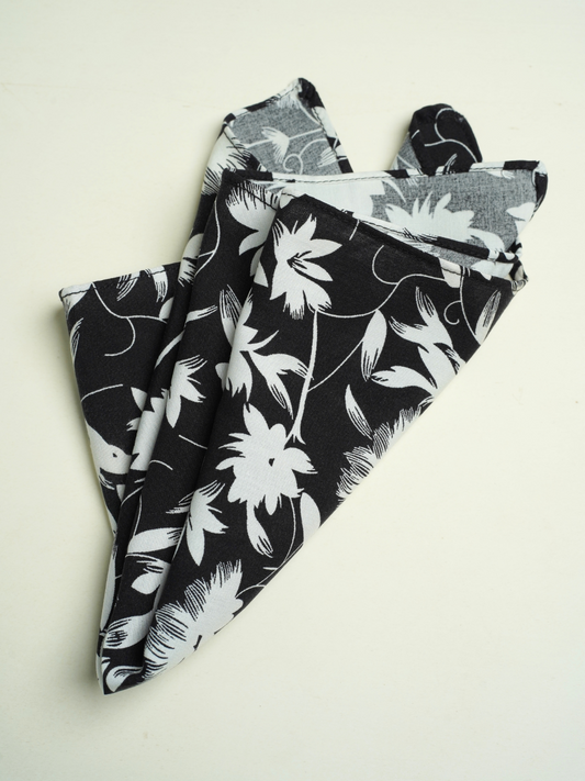 Black White Floral Pocket Sqaure
