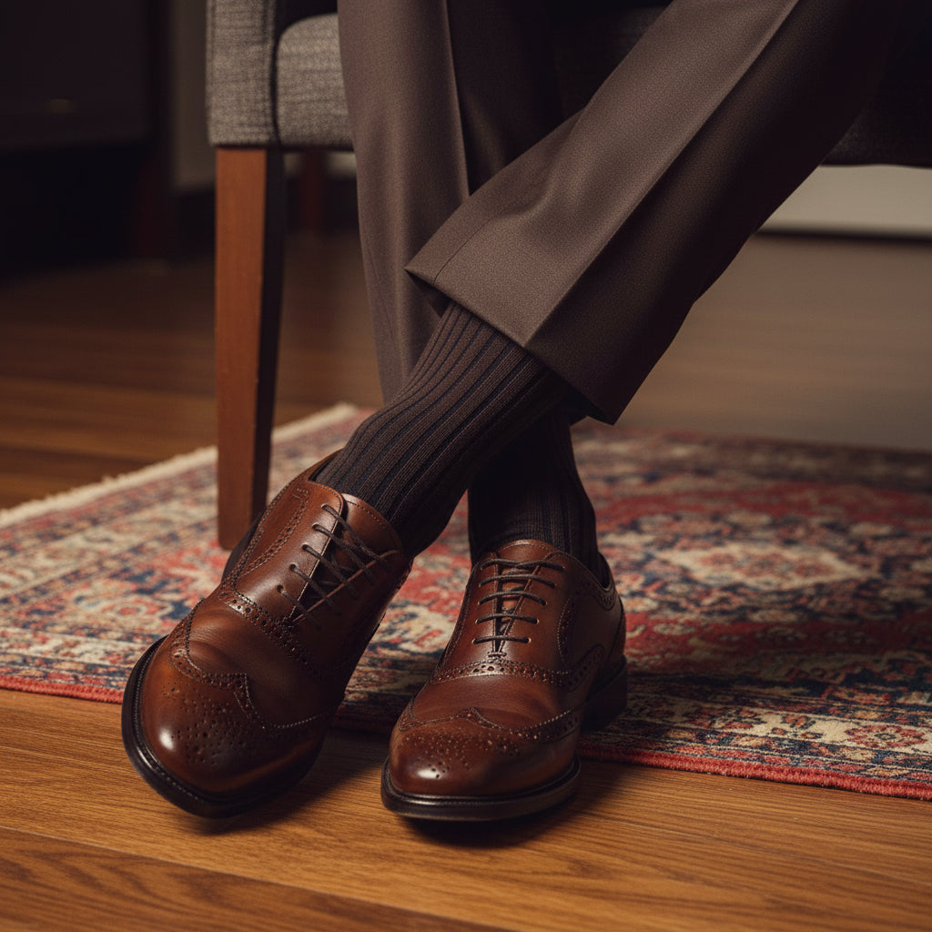 Mocha Pinstripe Dress Socks