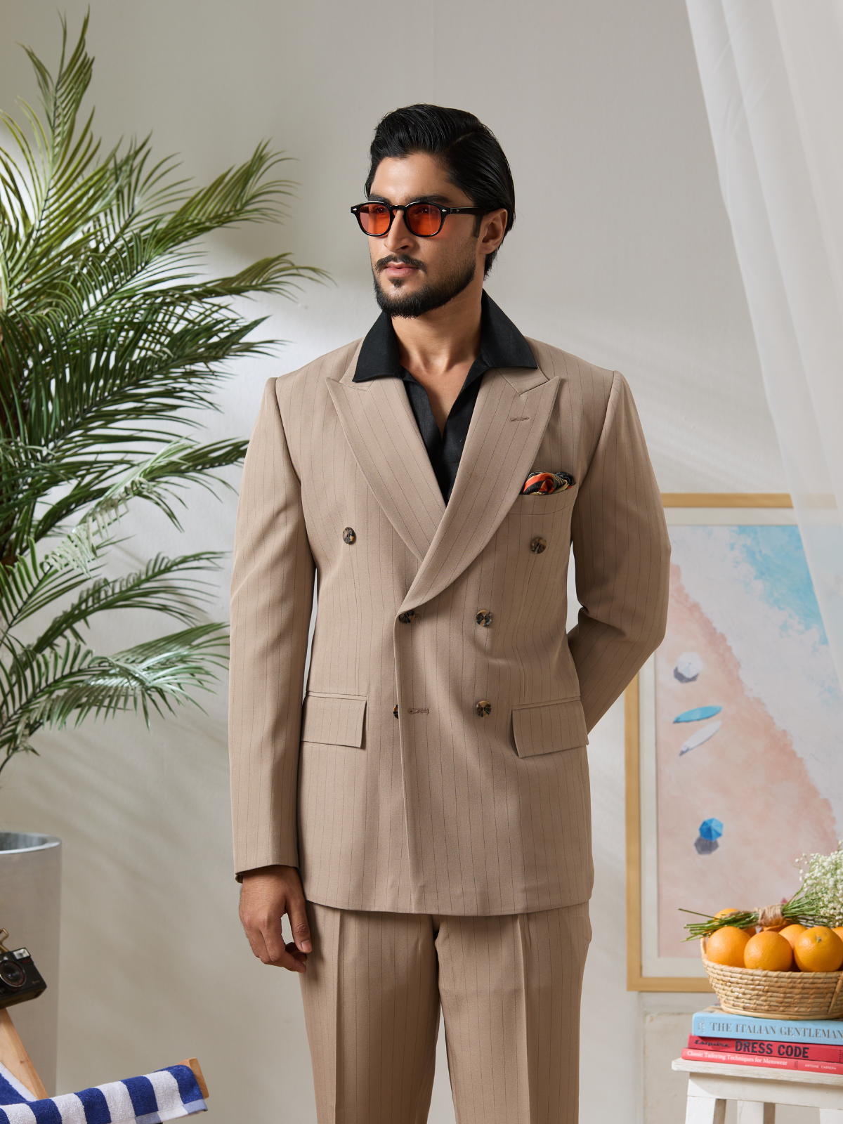 Beige Pinstriped DB Blazer