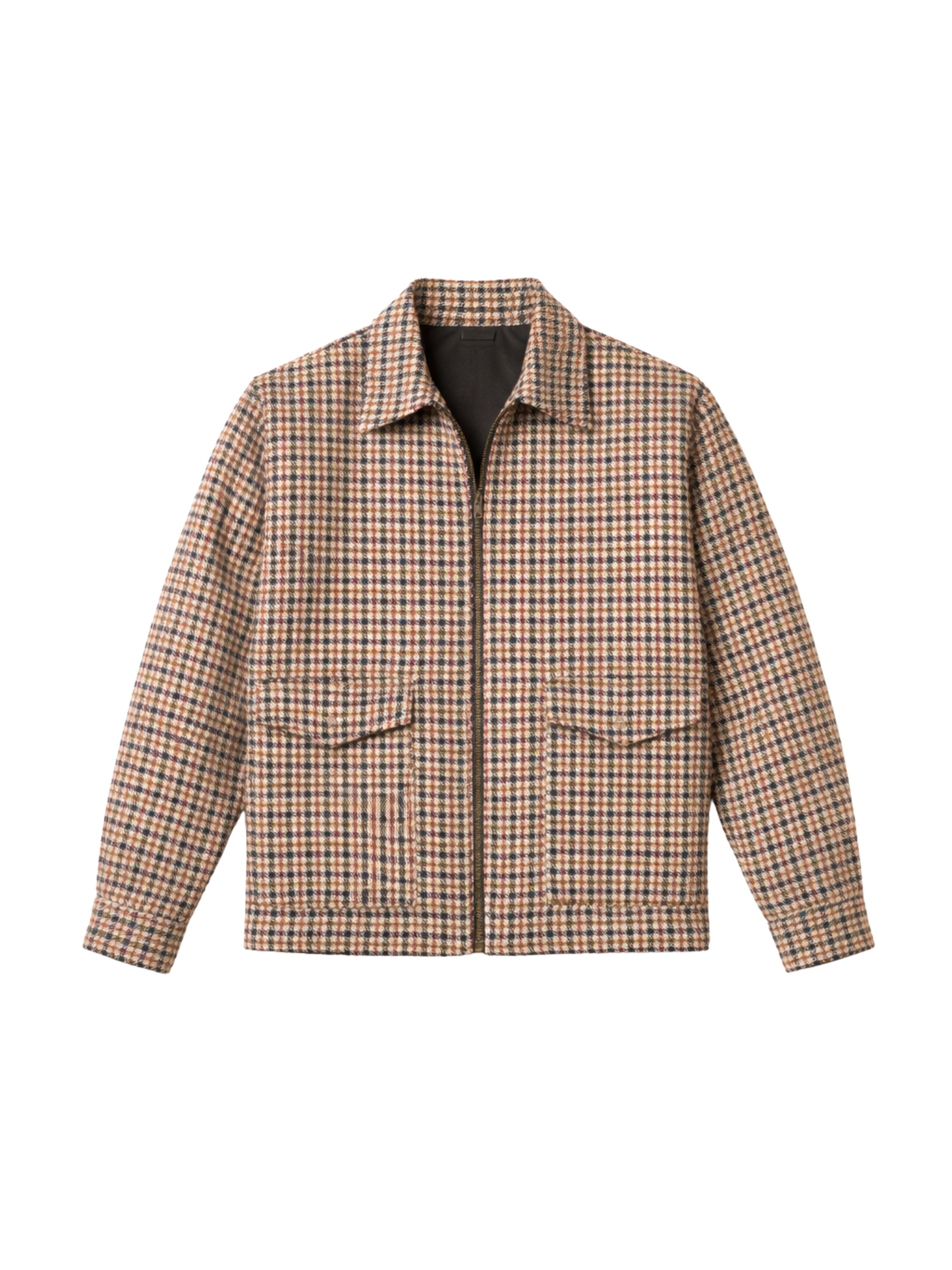 Beige Houndstooh Cropped Blouson Jacket