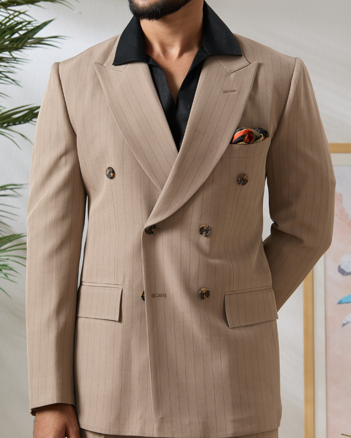 Beige Pinstriped DB Blazer