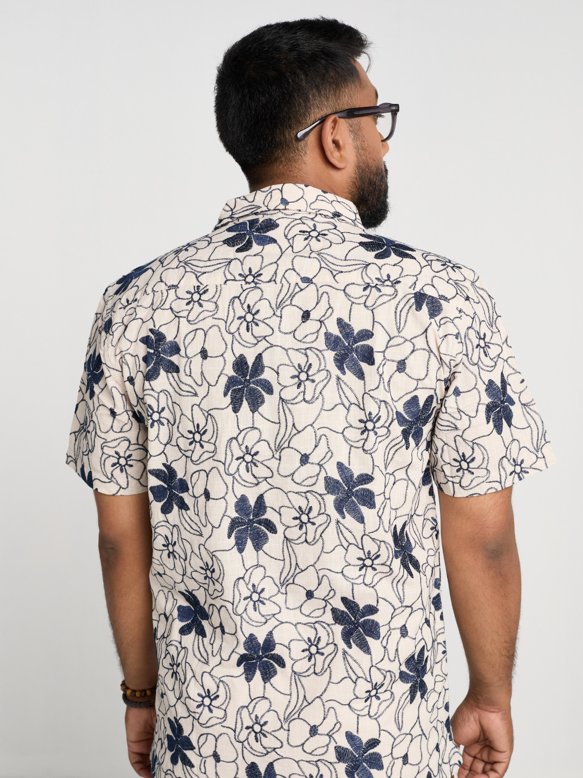 White & Navy Floral Cuban Shirt