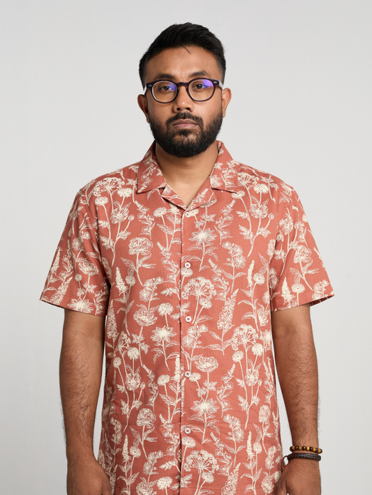 Terracotta Floral Cuban Shirt