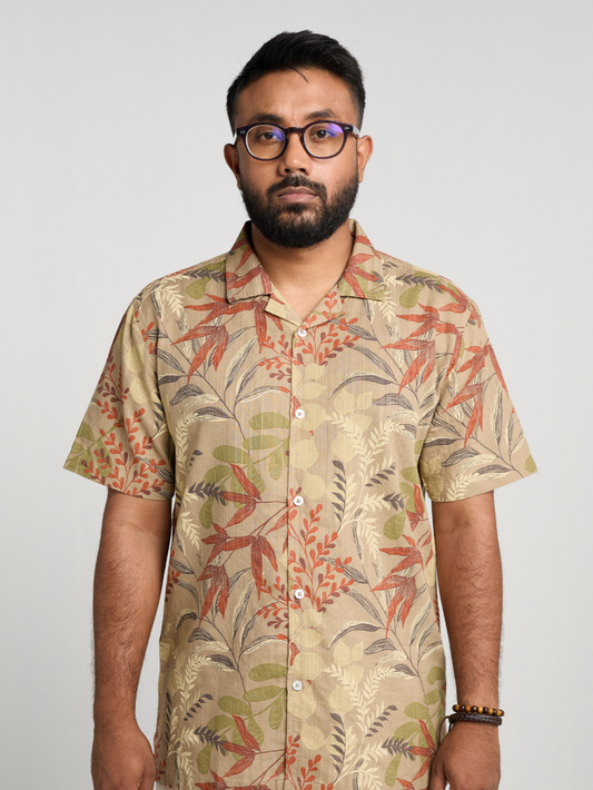 Beige Floral Cuban Shirt