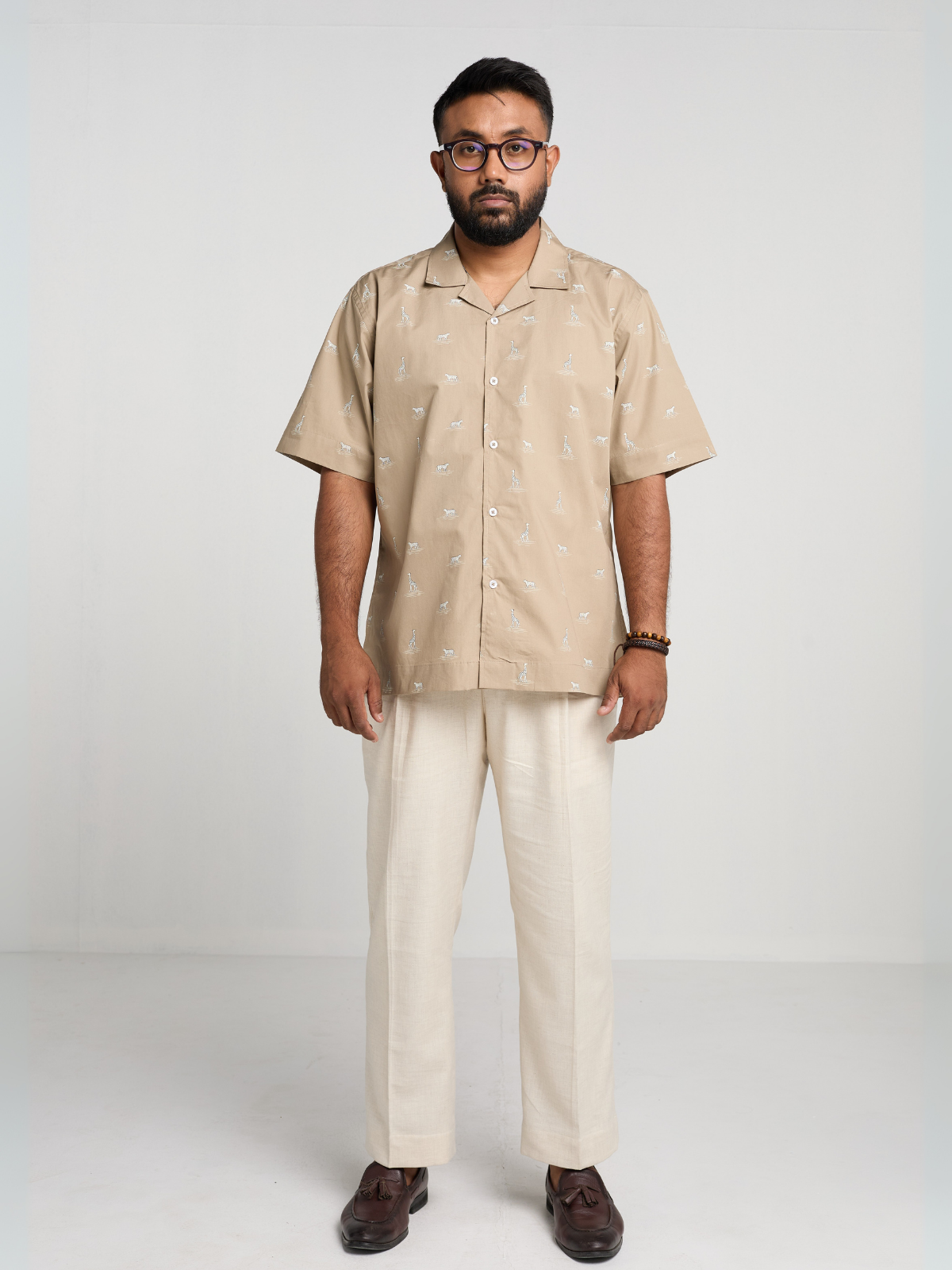 Sand Animal Print Cuban Shirt