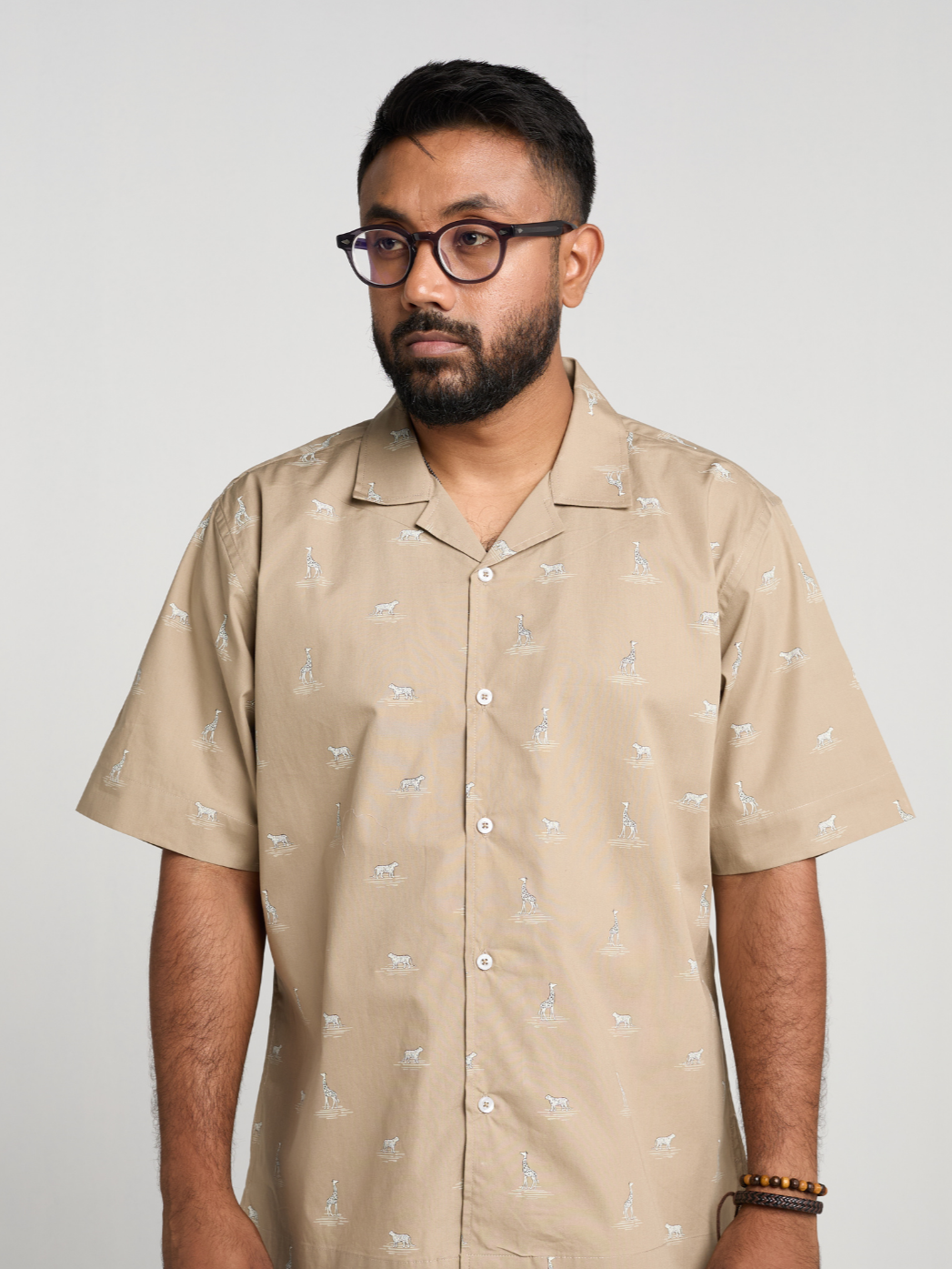 Sand Animal Print Cuban Shirt